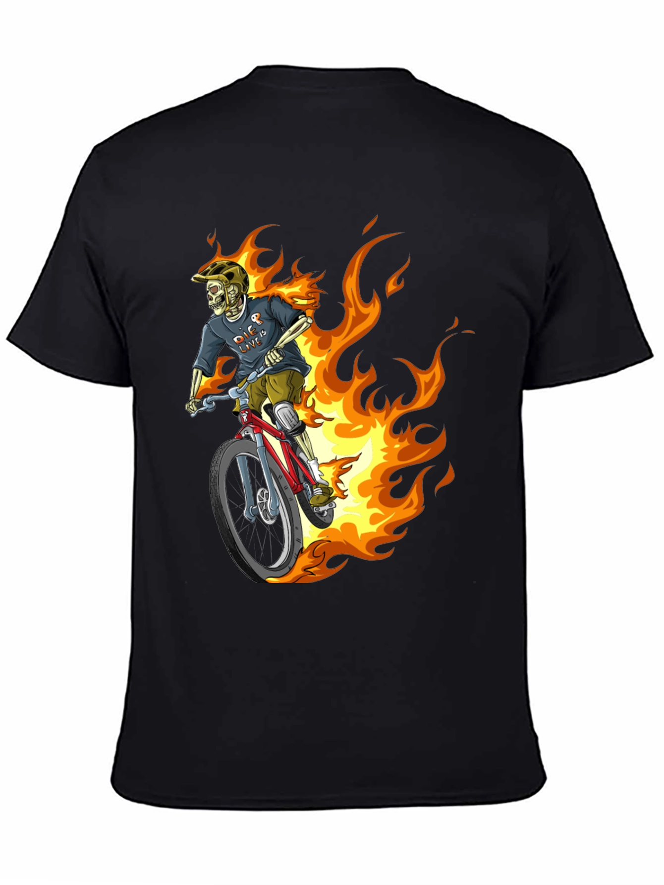 Fiery Skeleton Biker Graphic Tee - Black