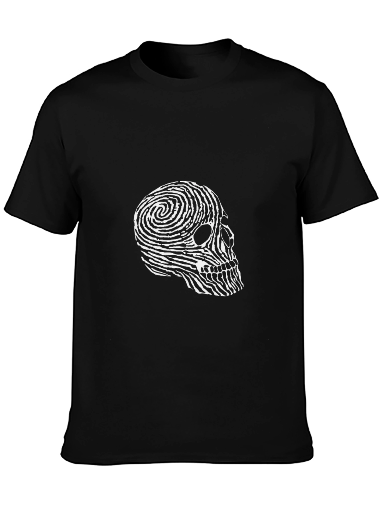 Skull Fingerprint Graphic Tee - Black Casual T-Shirt