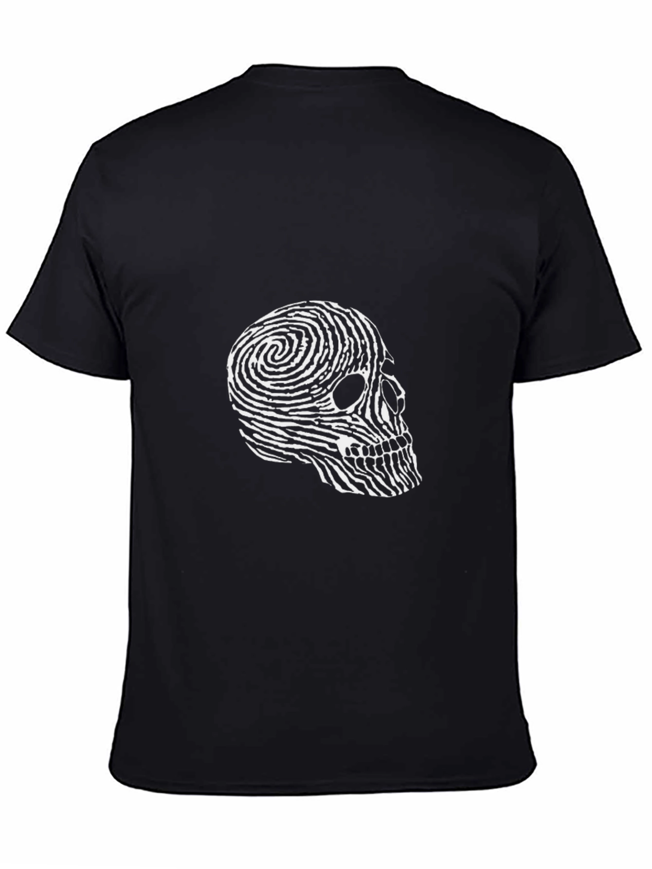 Skull Fingerprint Graphic Tee - Black Casual T-Shirt