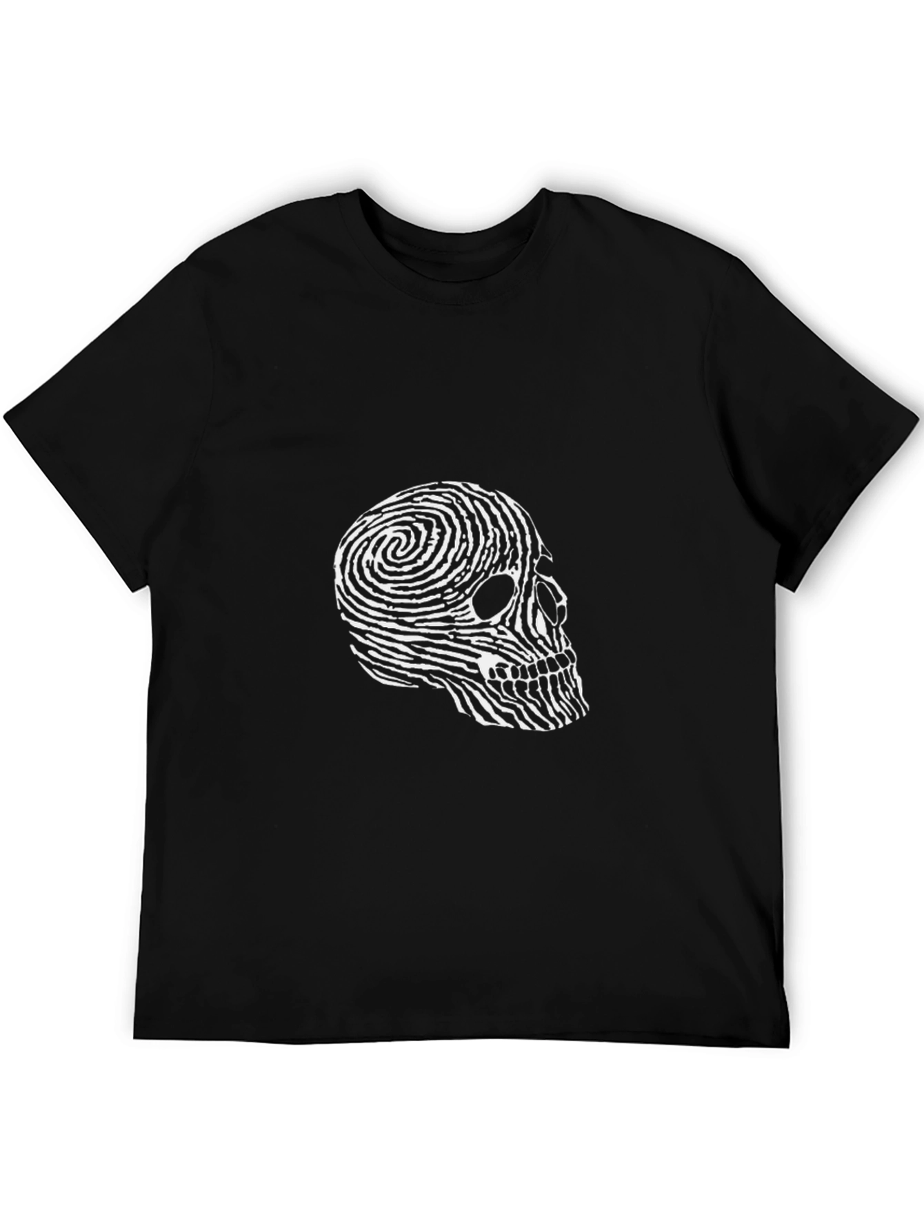 Skull Fingerprint Graphic Tee - Black Casual T-Shirt