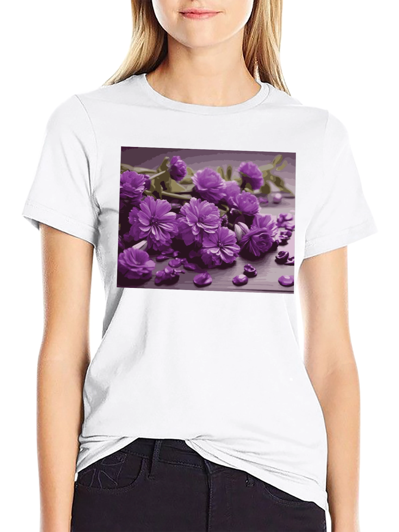 Floral Print Black Tee