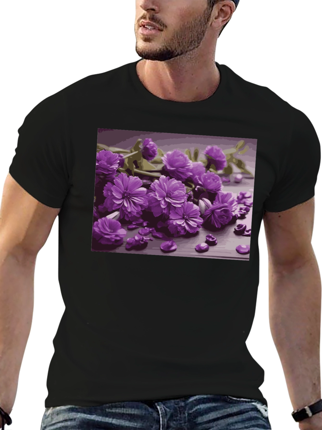 Floral Print Black Tee