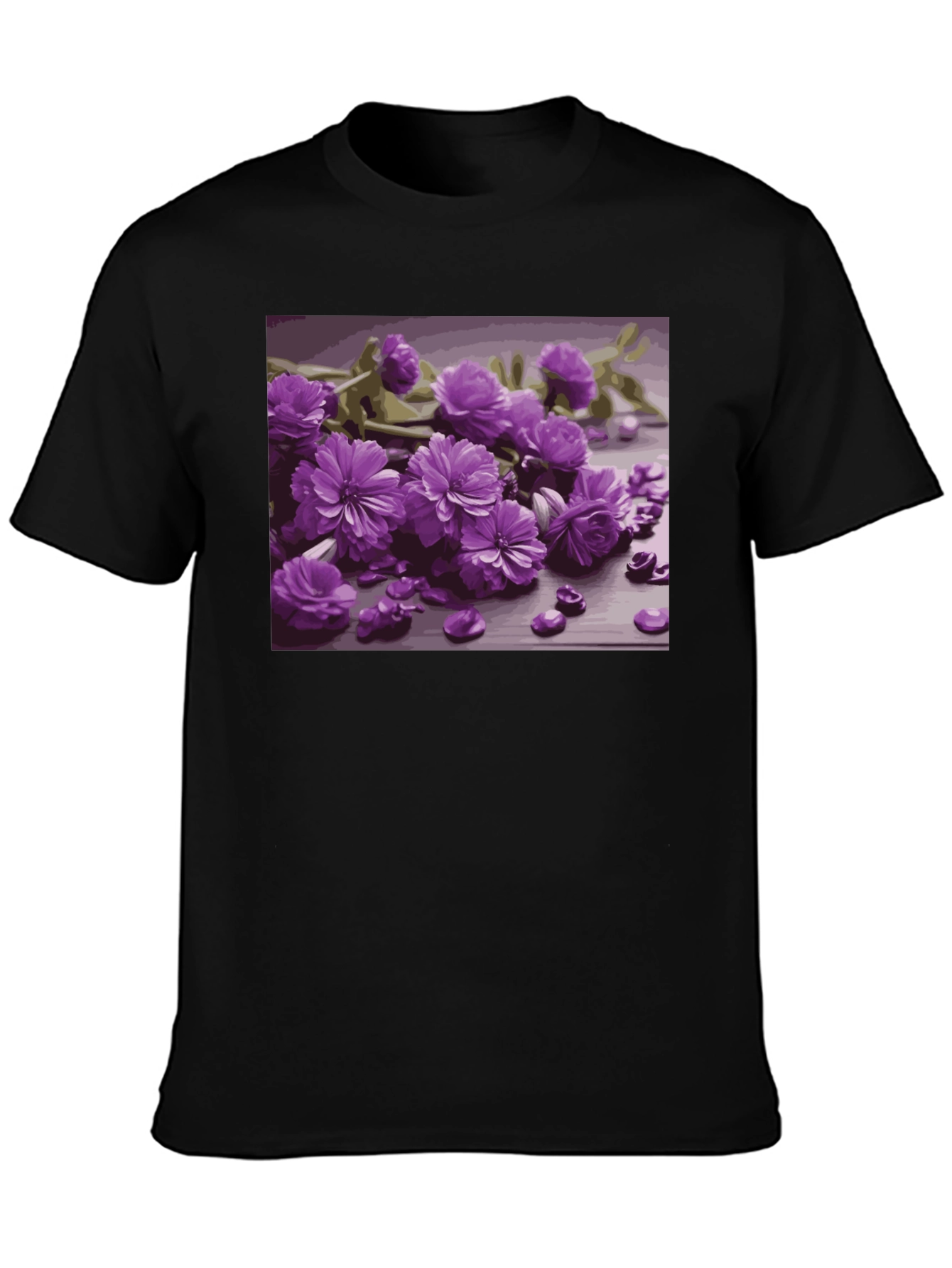 Floral Print Black Tee