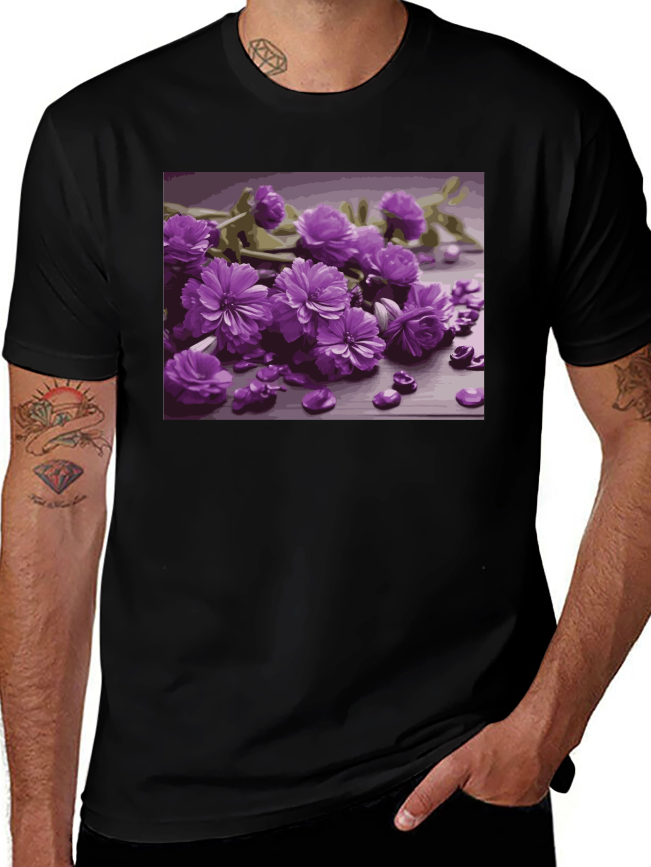 Floral Print Black Tee