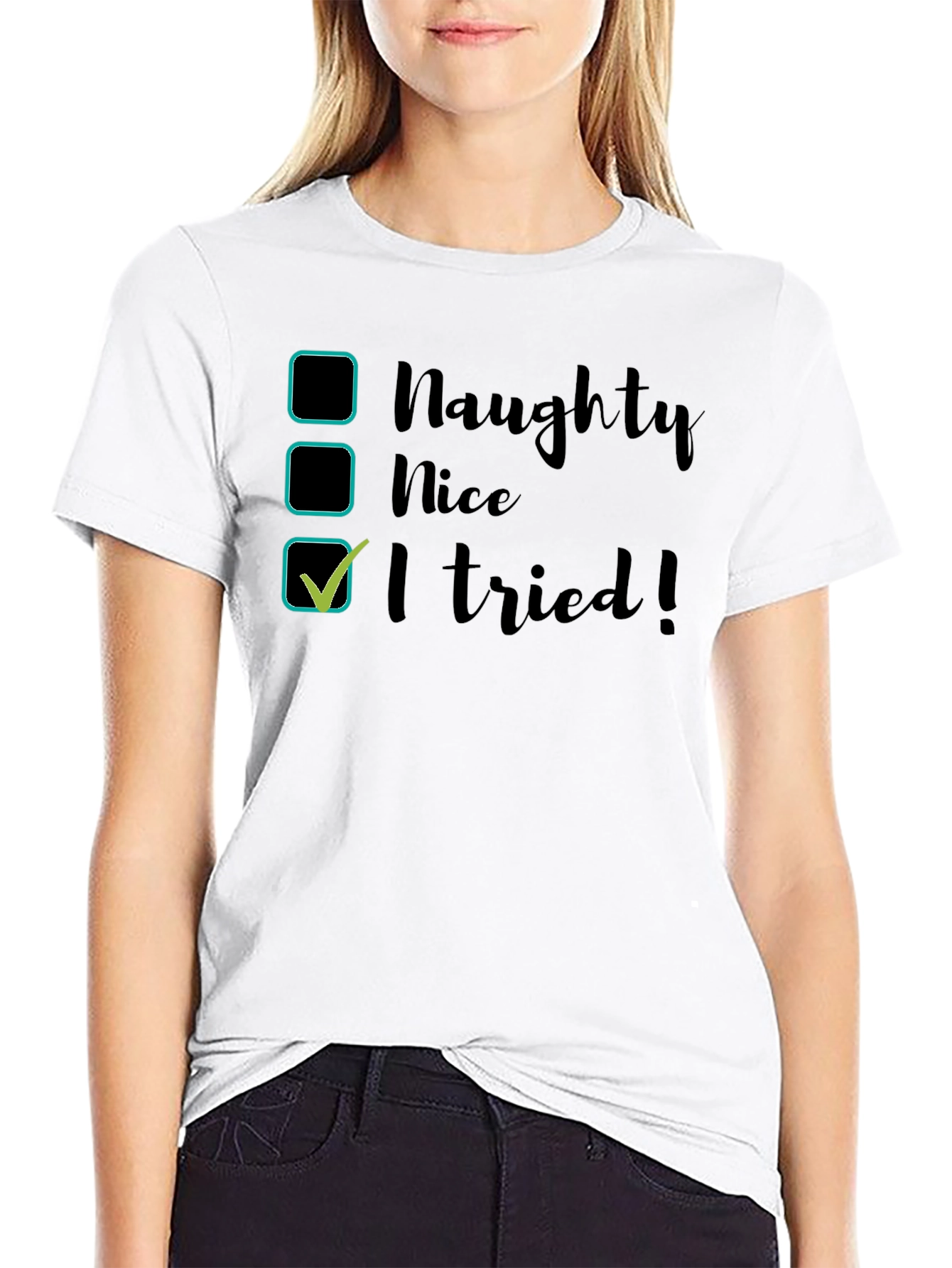 Naughty Nice I Tried! Black Cotton T-Shirt