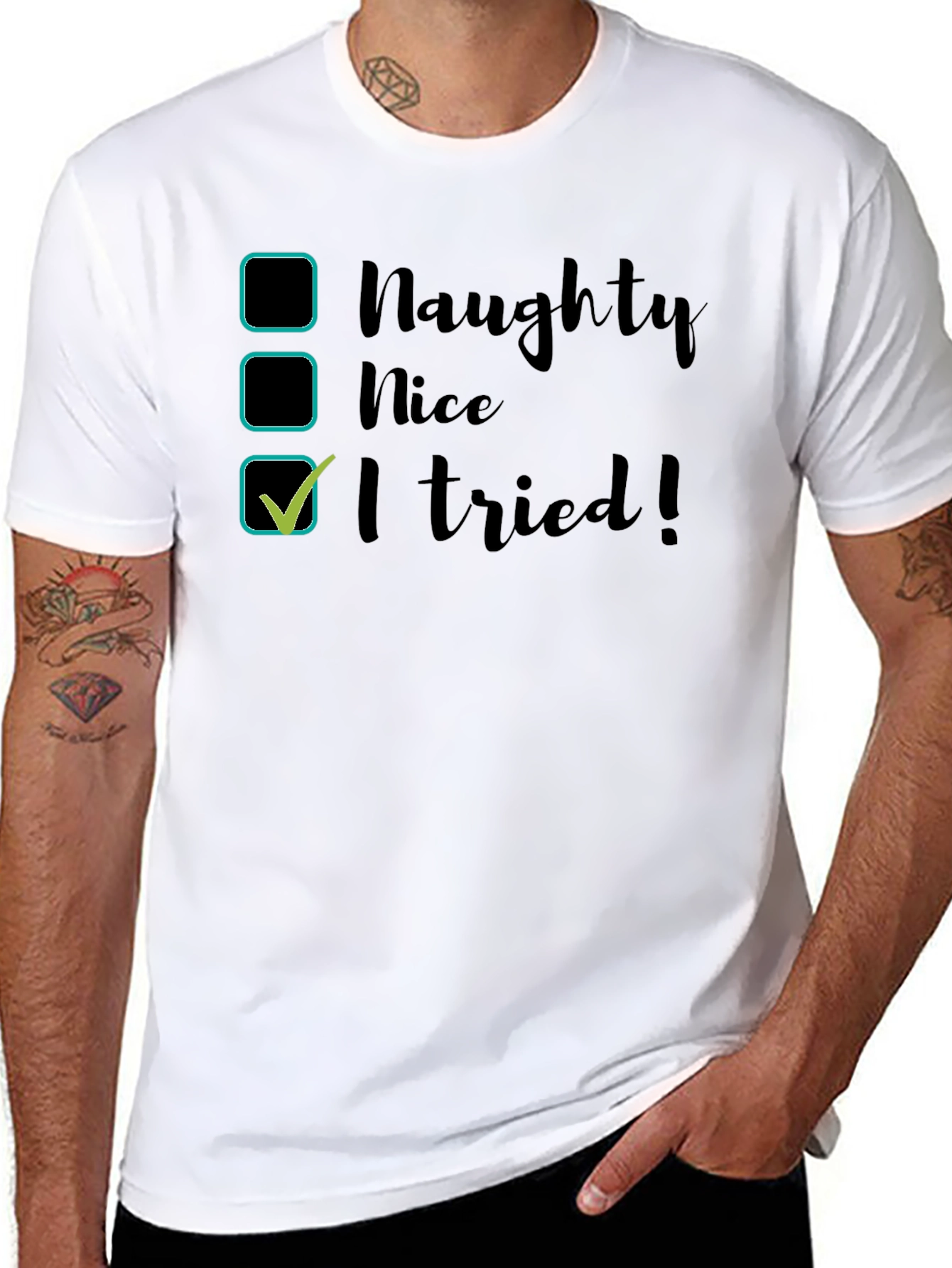 Naughty Nice I Tried! Black Cotton T-Shirt