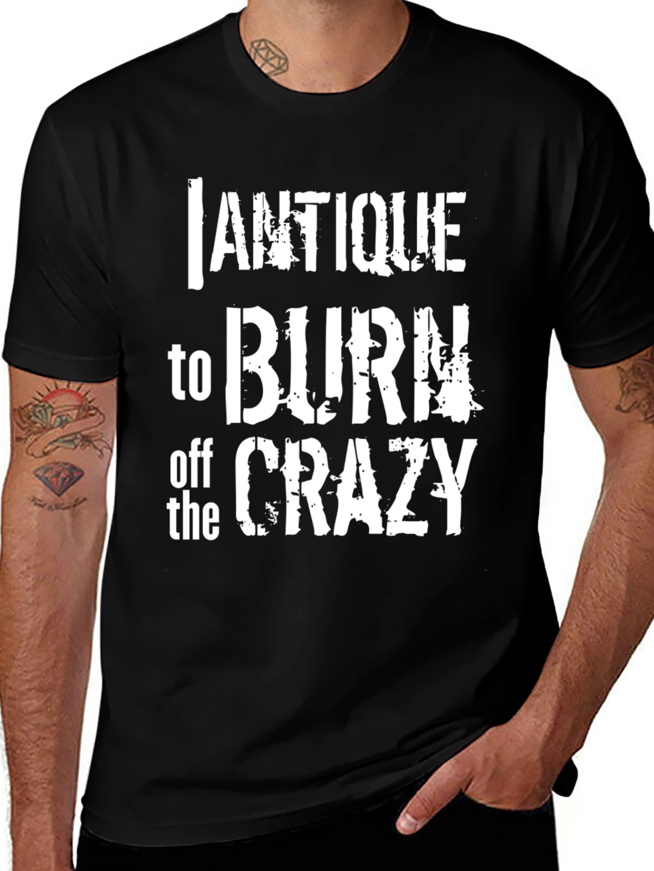 Antique Burn Off Crazy Graphic Tee - Black