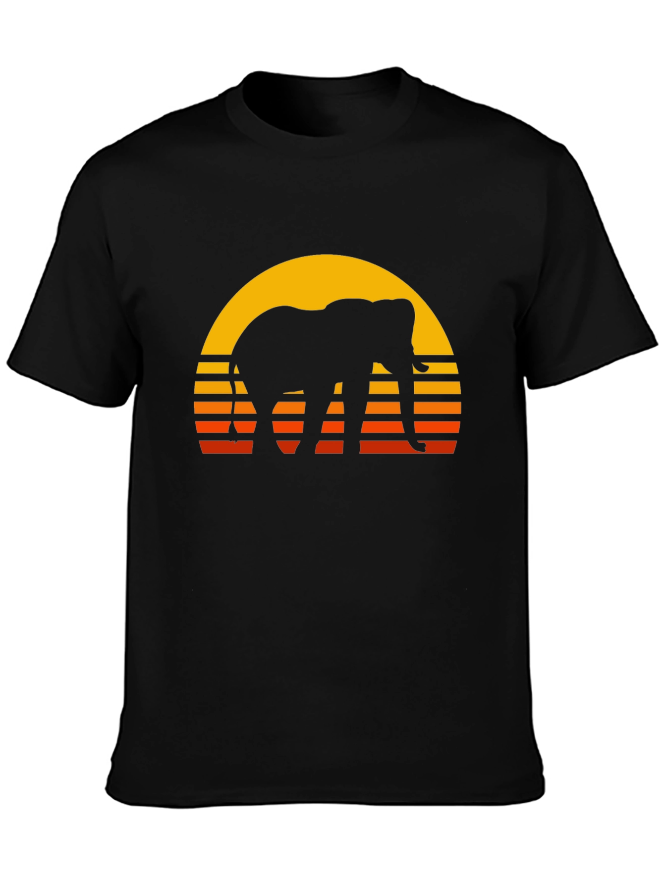 Elephant Sunset T-Shirt - Retro Style Black Tee