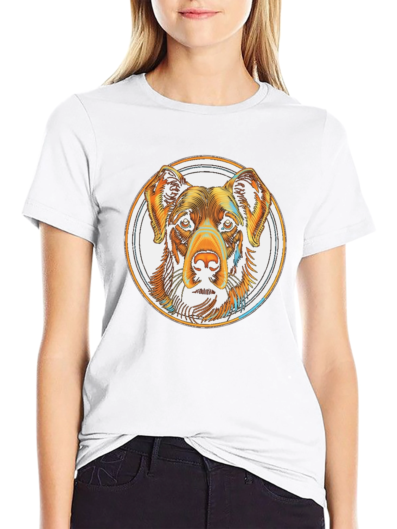 Dog Head in Circle Graphic Tee - Black