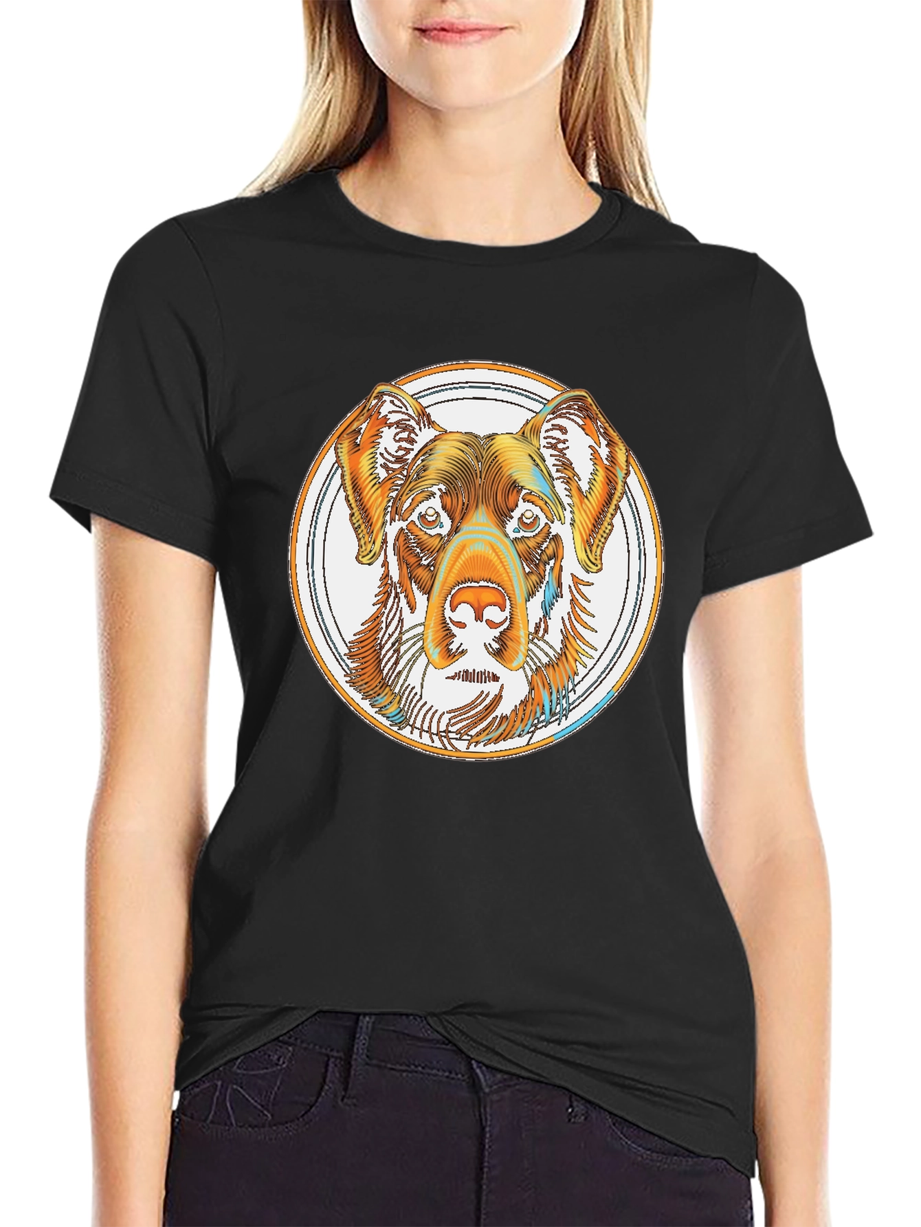 Dog Head in Circle Graphic Tee - Black