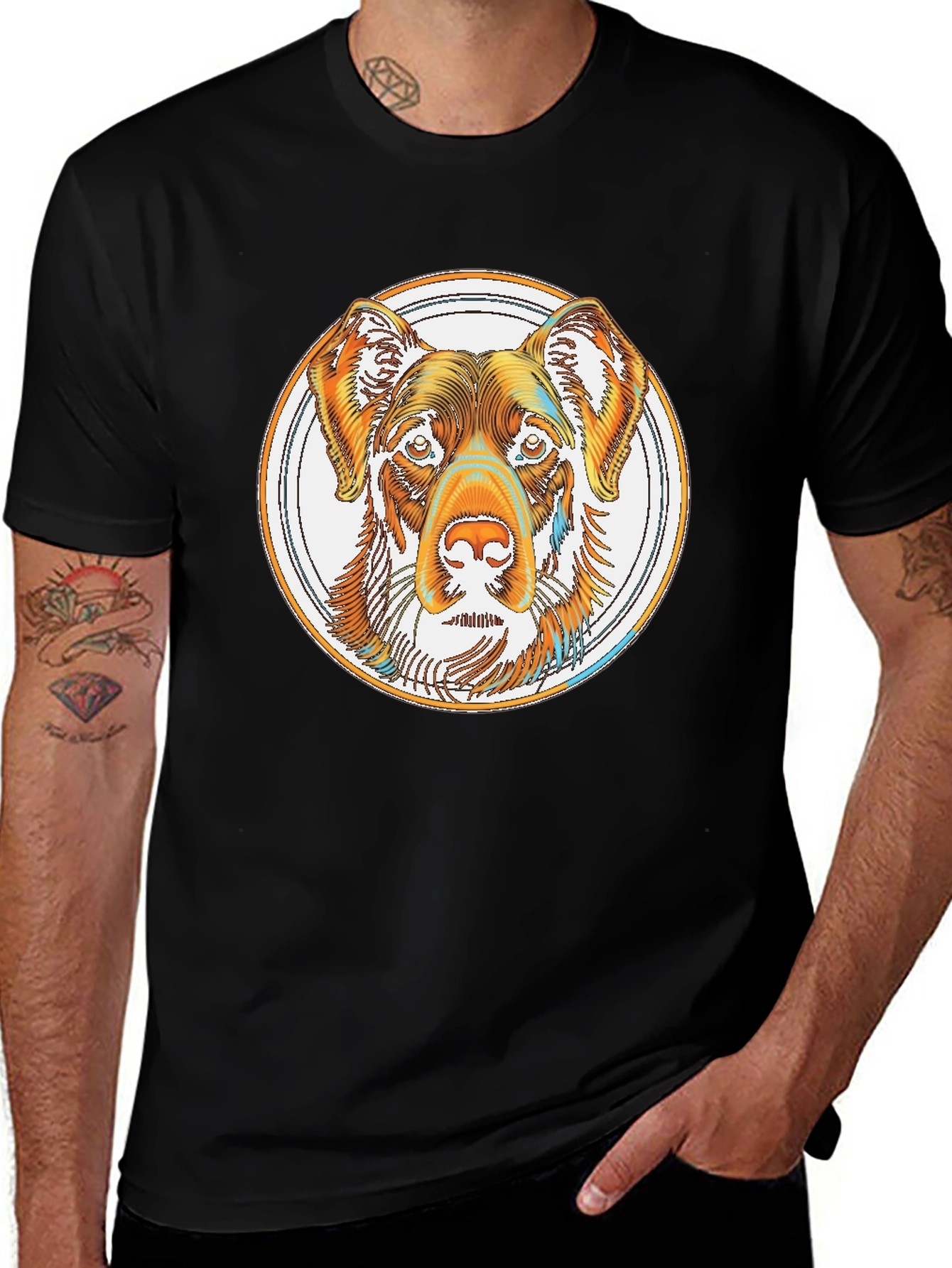 Dog Head in Circle Graphic Tee - Black