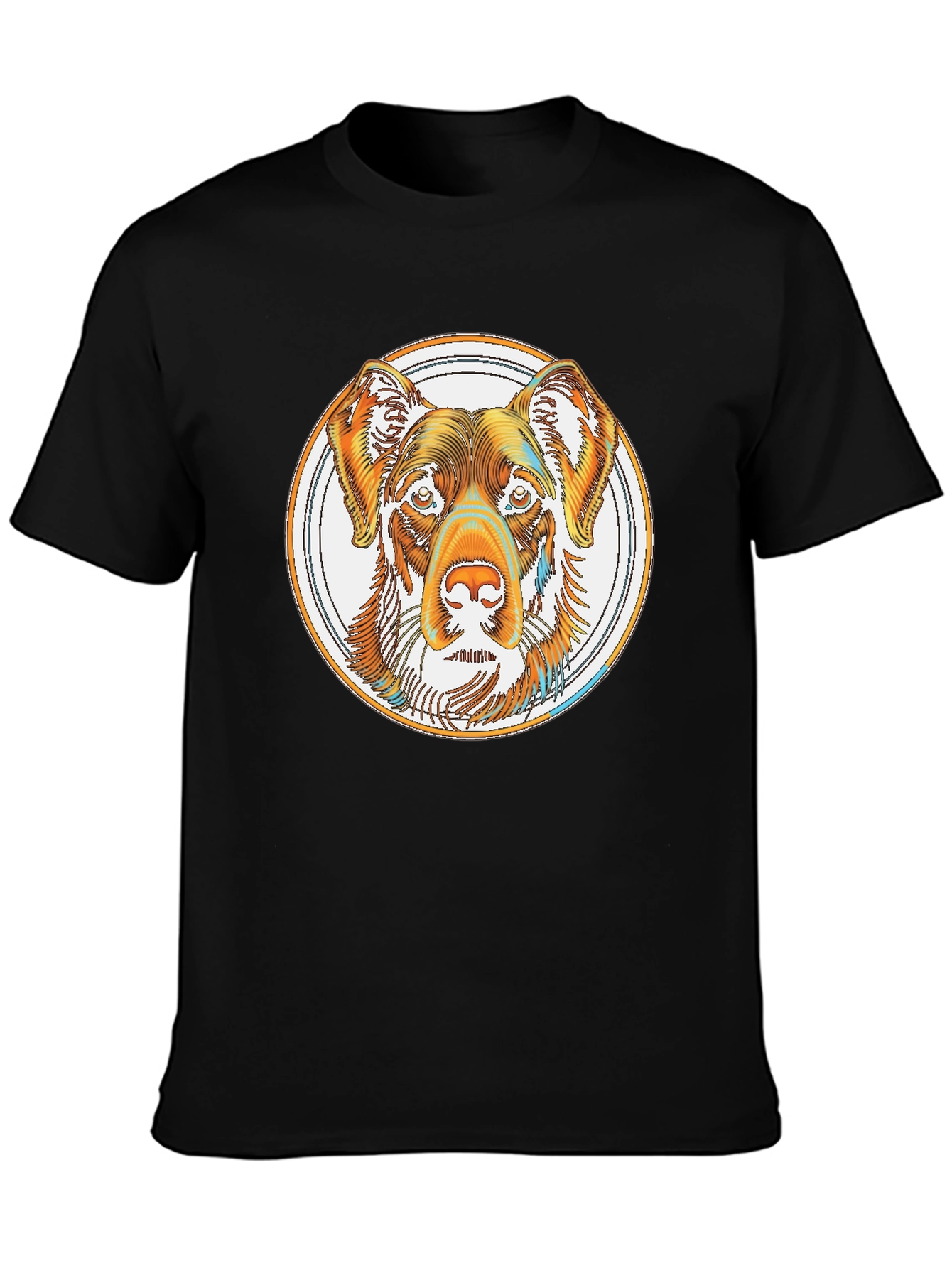 Dog Head in Circle Graphic Tee - Black