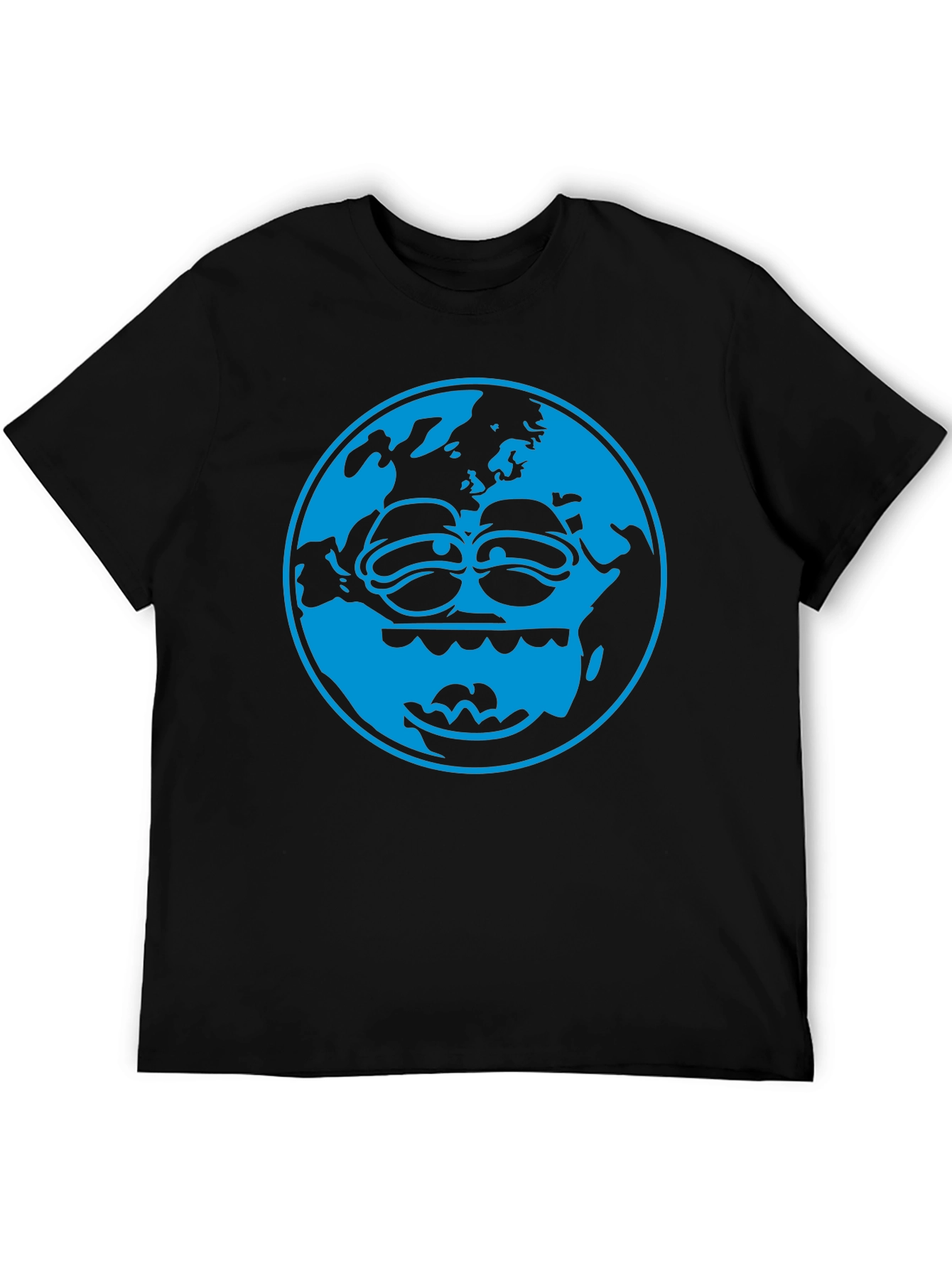 Cartoon Earth Graphic Tee - Black Cotton T-Shirt