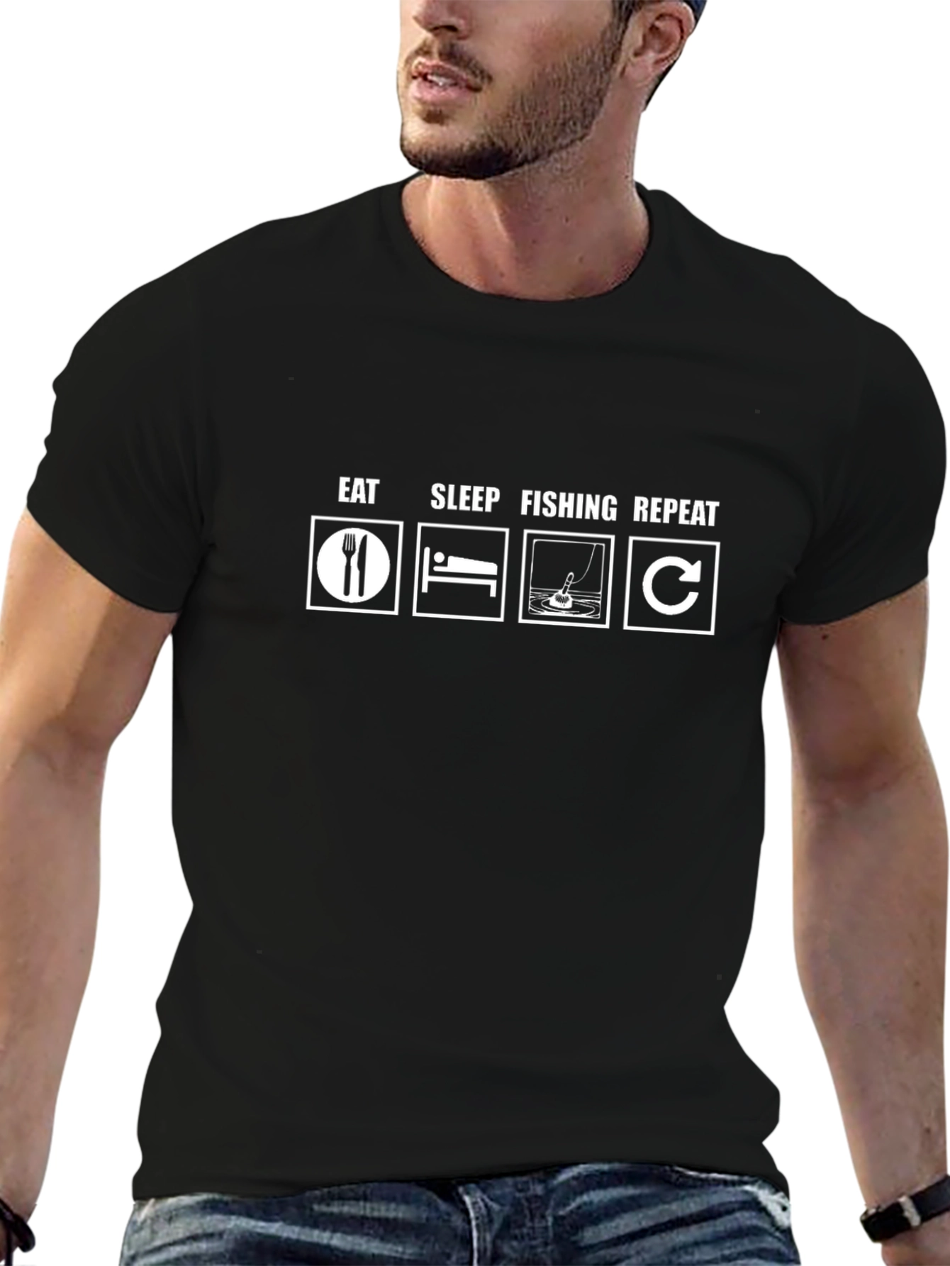 Eat Sleep Fishing Repeat T-Shirt - Black Graphic Tee