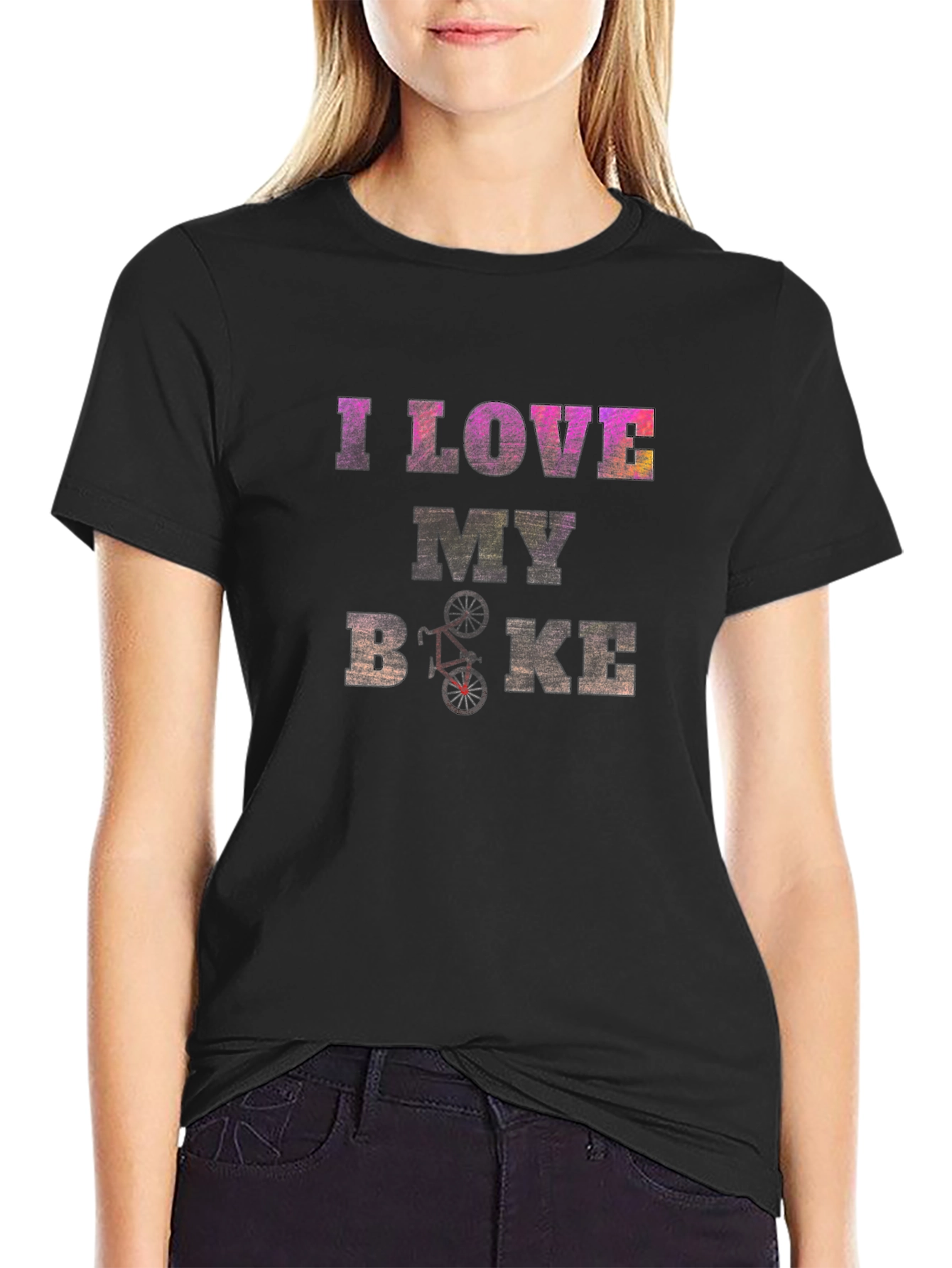 I Love My Bike Graphic Print Black T-Shirt