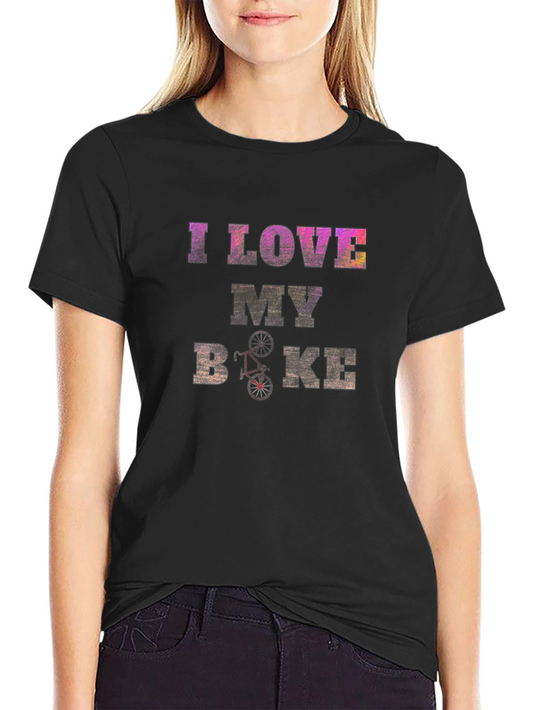 I Love My Bike Graphic Print Black T-Shirt