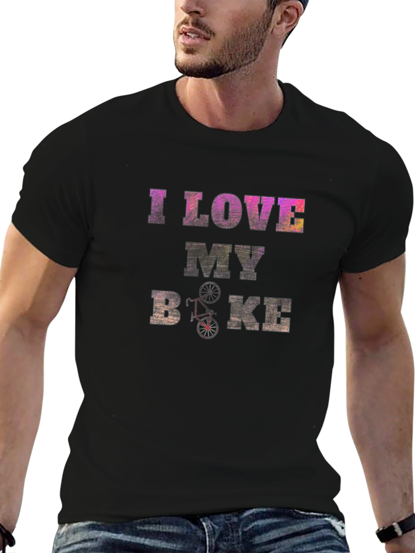 I Love My Bike Graphic Print Black T-Shirt