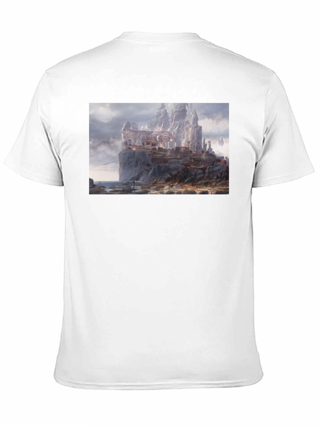 Fantasy Cliffside City Graphic T-Shirt