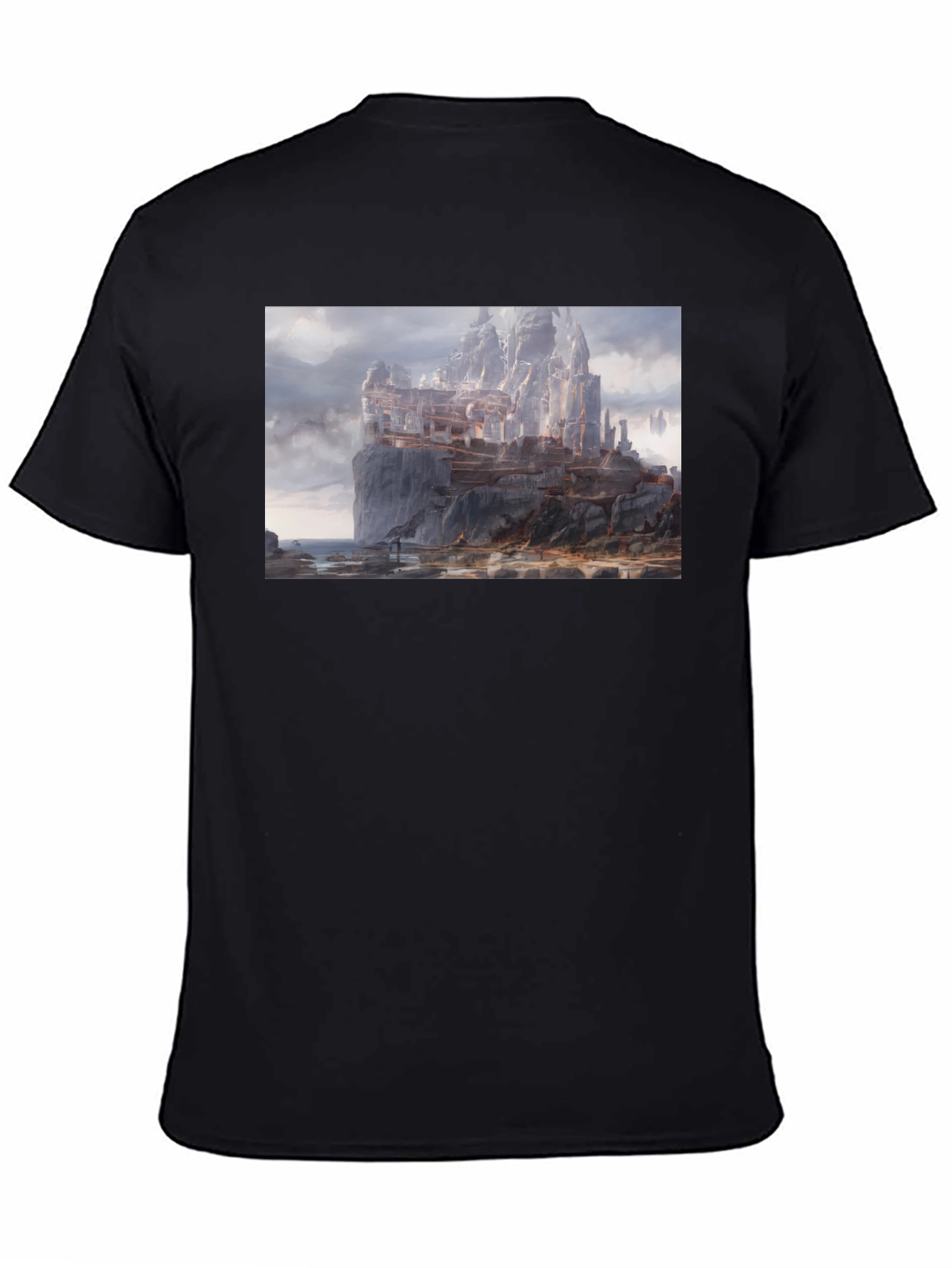 Fantasy Cliffside City Graphic T-Shirt
