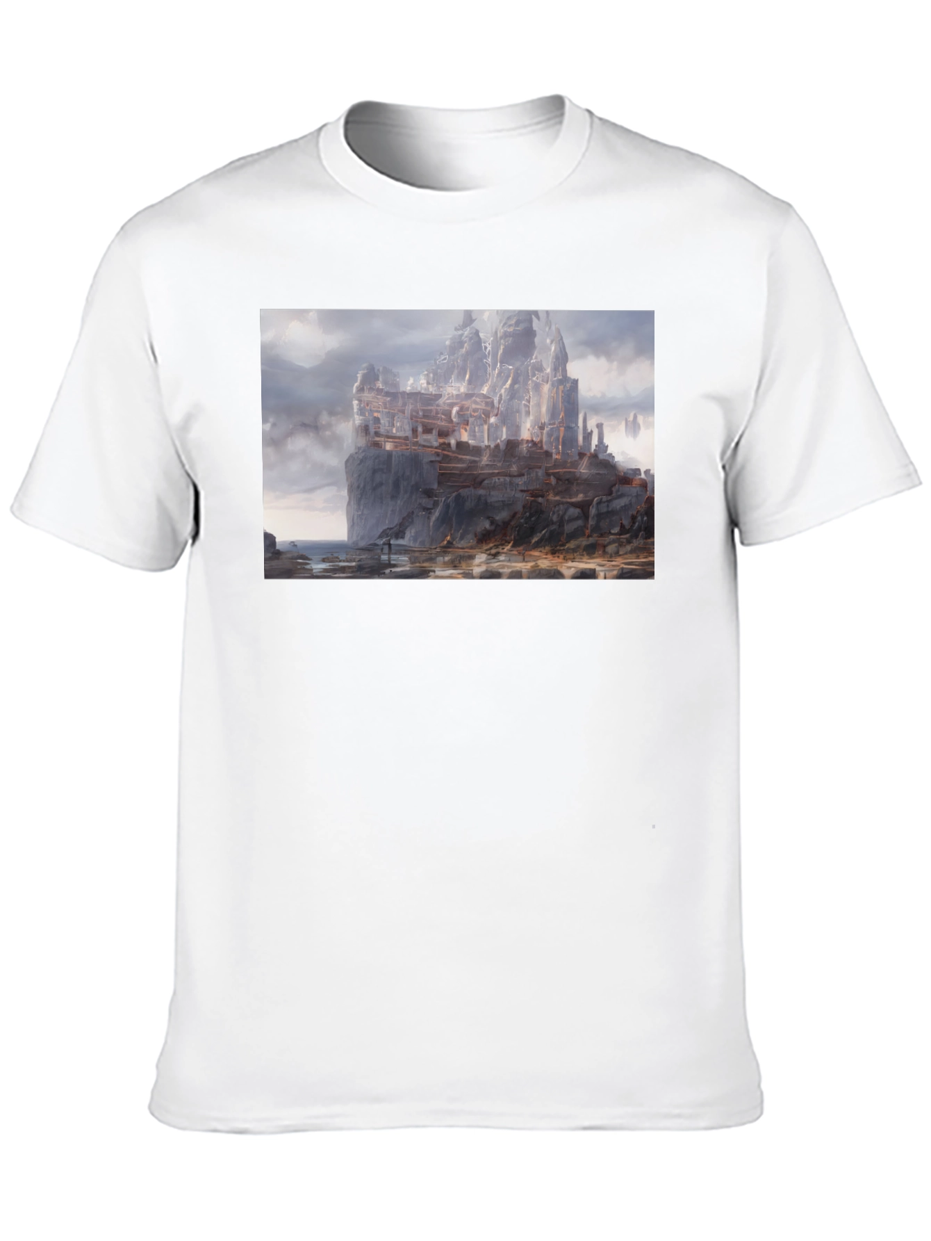 Fantasy Cliffside City Graphic T-Shirt