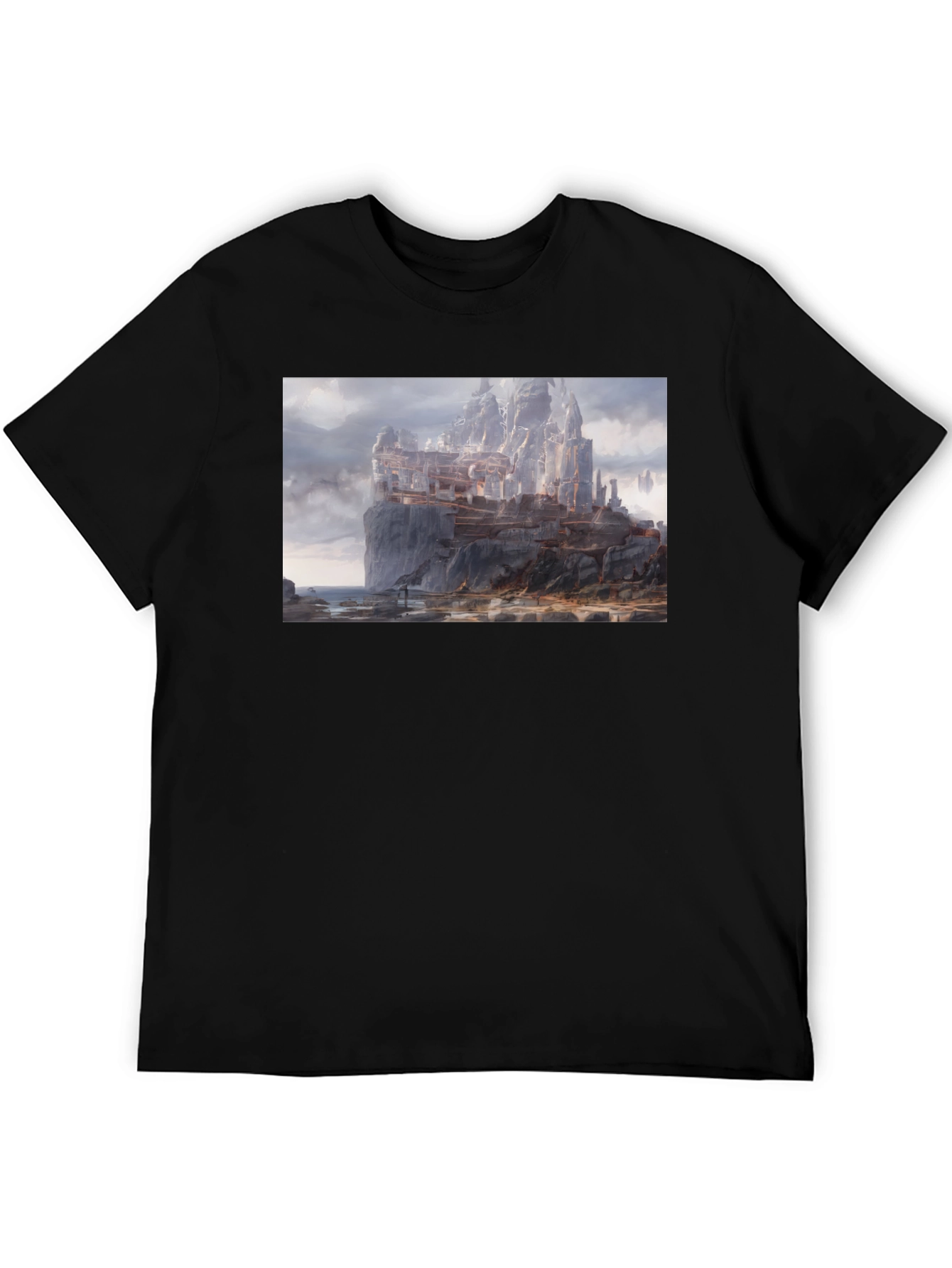 Fantasy Cliffside City Graphic T-Shirt