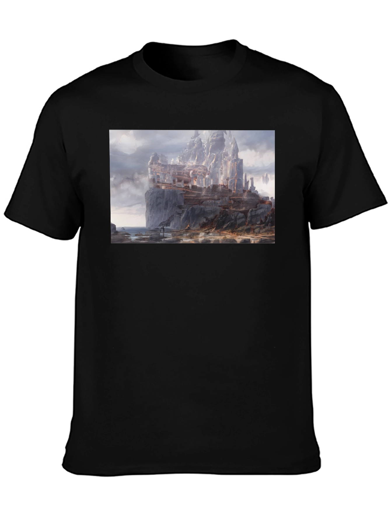 Fantasy Cliffside City Graphic T-Shirt