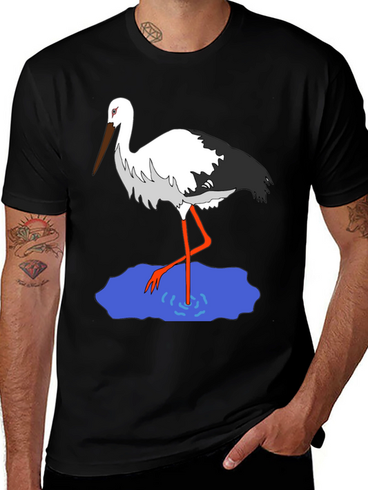Stork in Water Graphic Tee - Mens Black T-Shirt