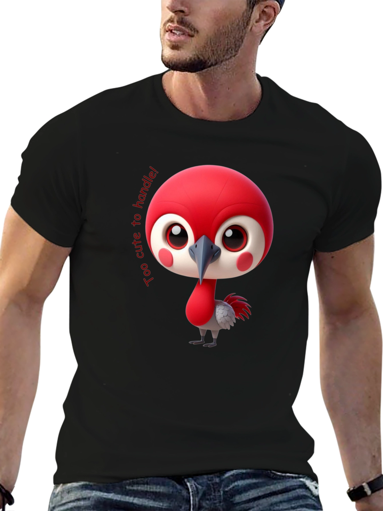 Cute Bird Cartoon Black T-Shirt