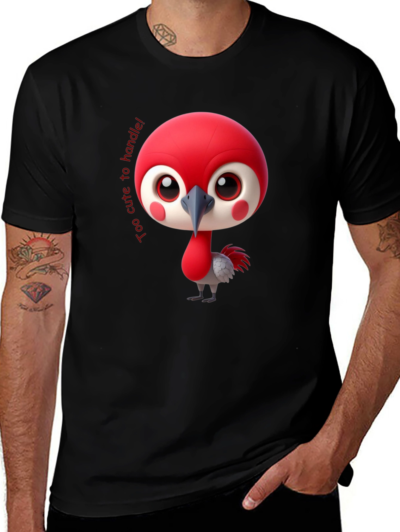 Cute Bird Cartoon Black T-Shirt
