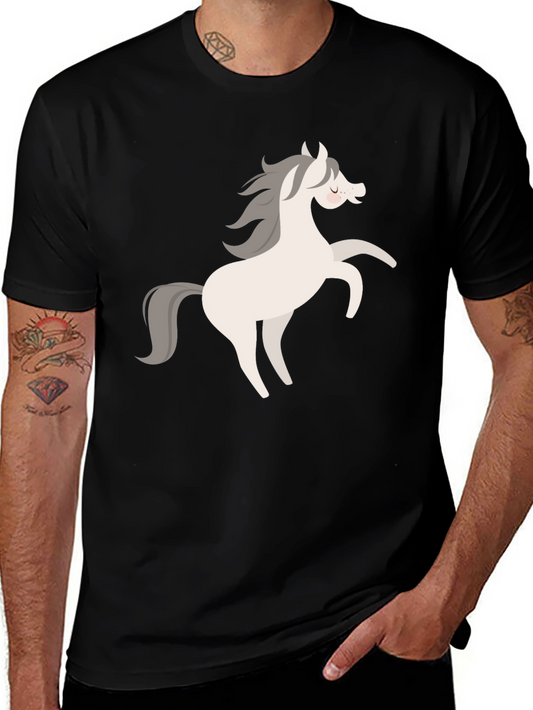Black Tee with Cartoon Horse Graphic