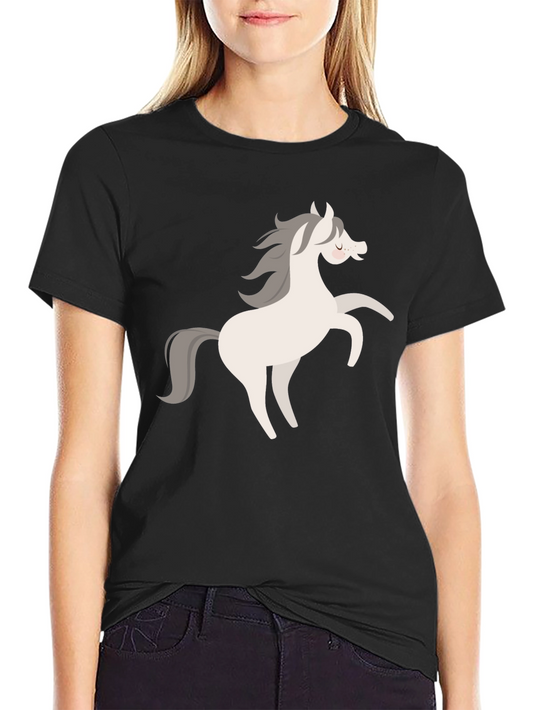 Black Tee with Cartoon Horse Graphic