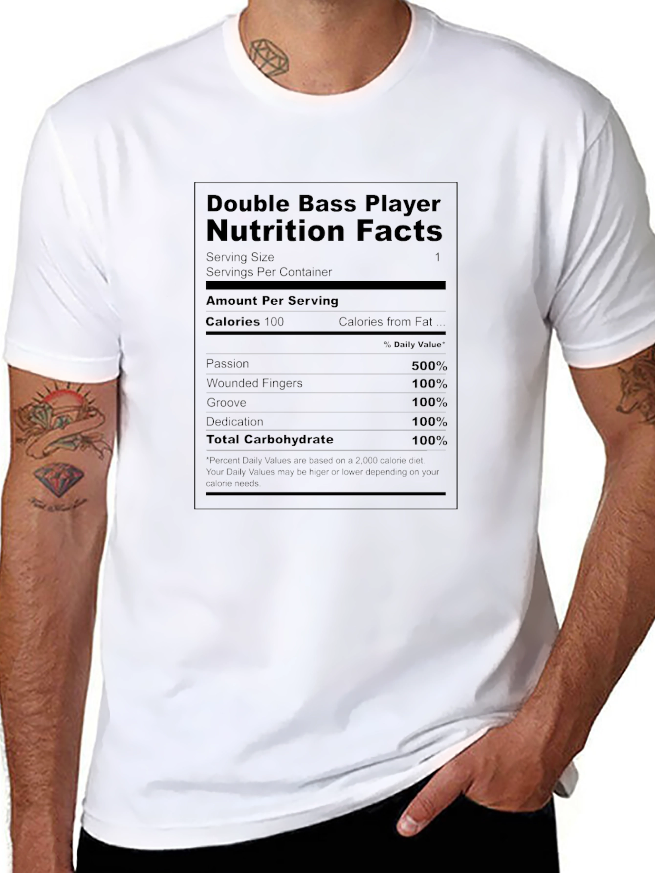 Double Bass Player Nutrition Facts T-Shirt