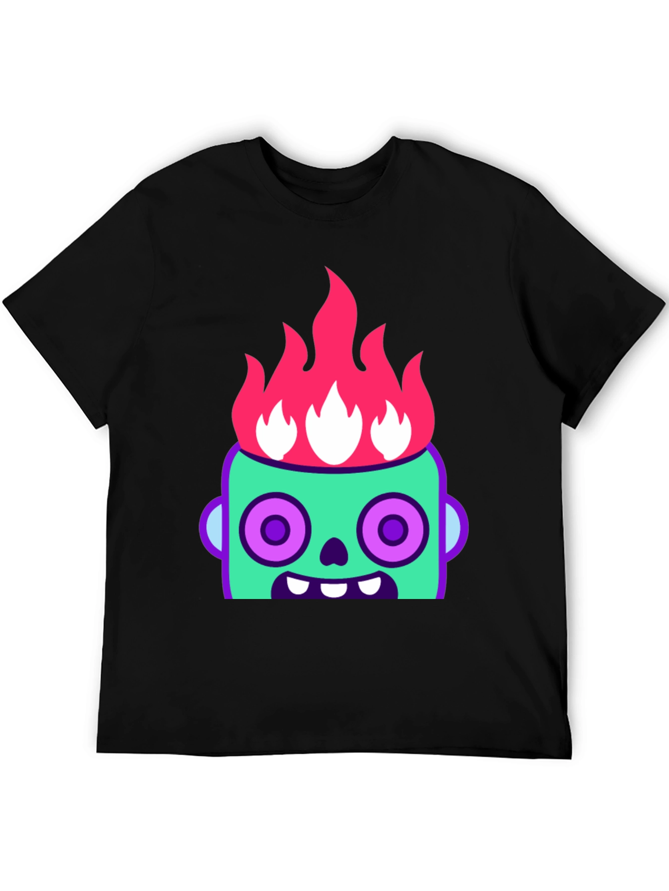 Flaming Zombie Head Graphic Tee - Black