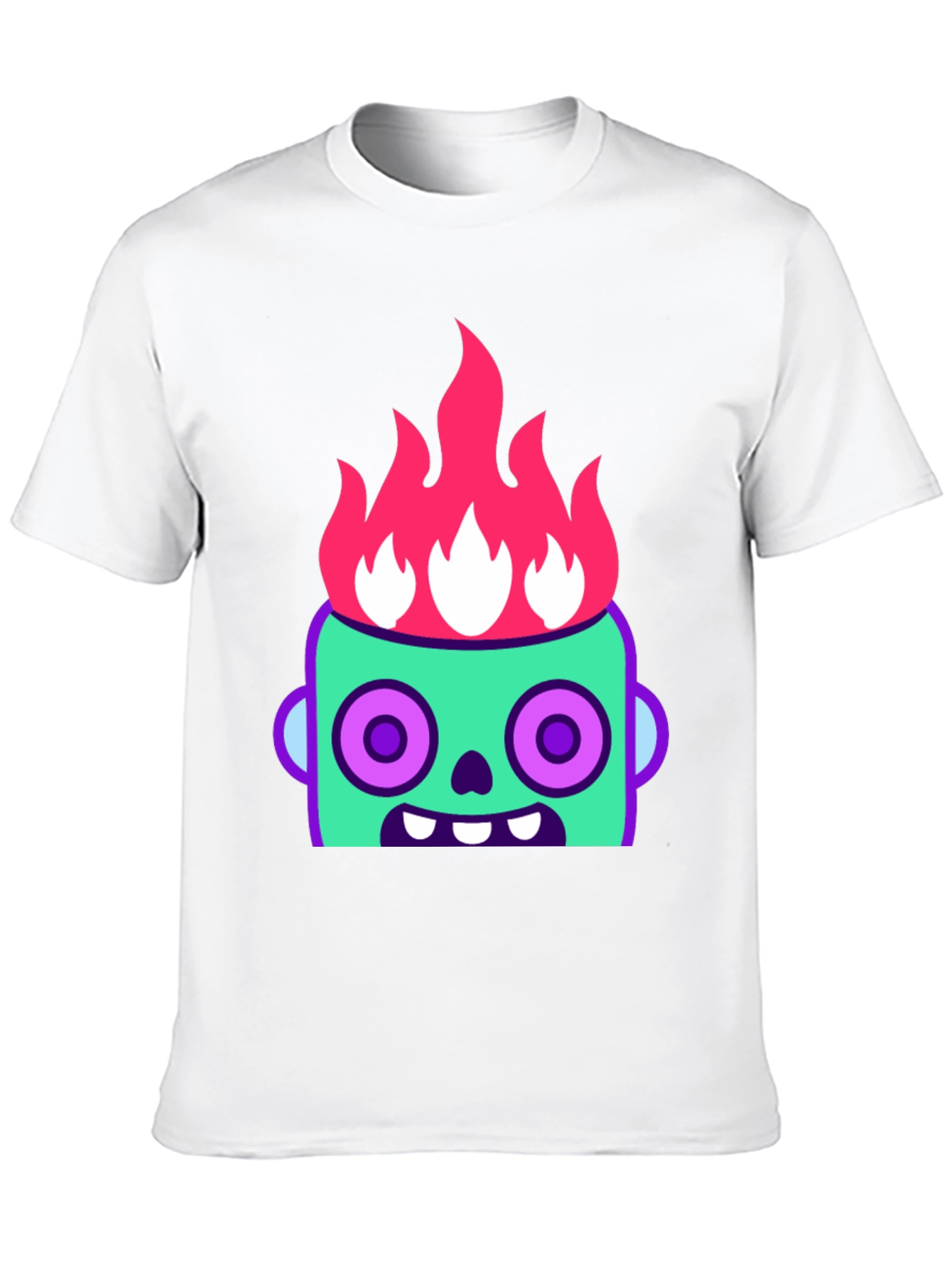 Flaming Zombie Head Graphic Tee - Black