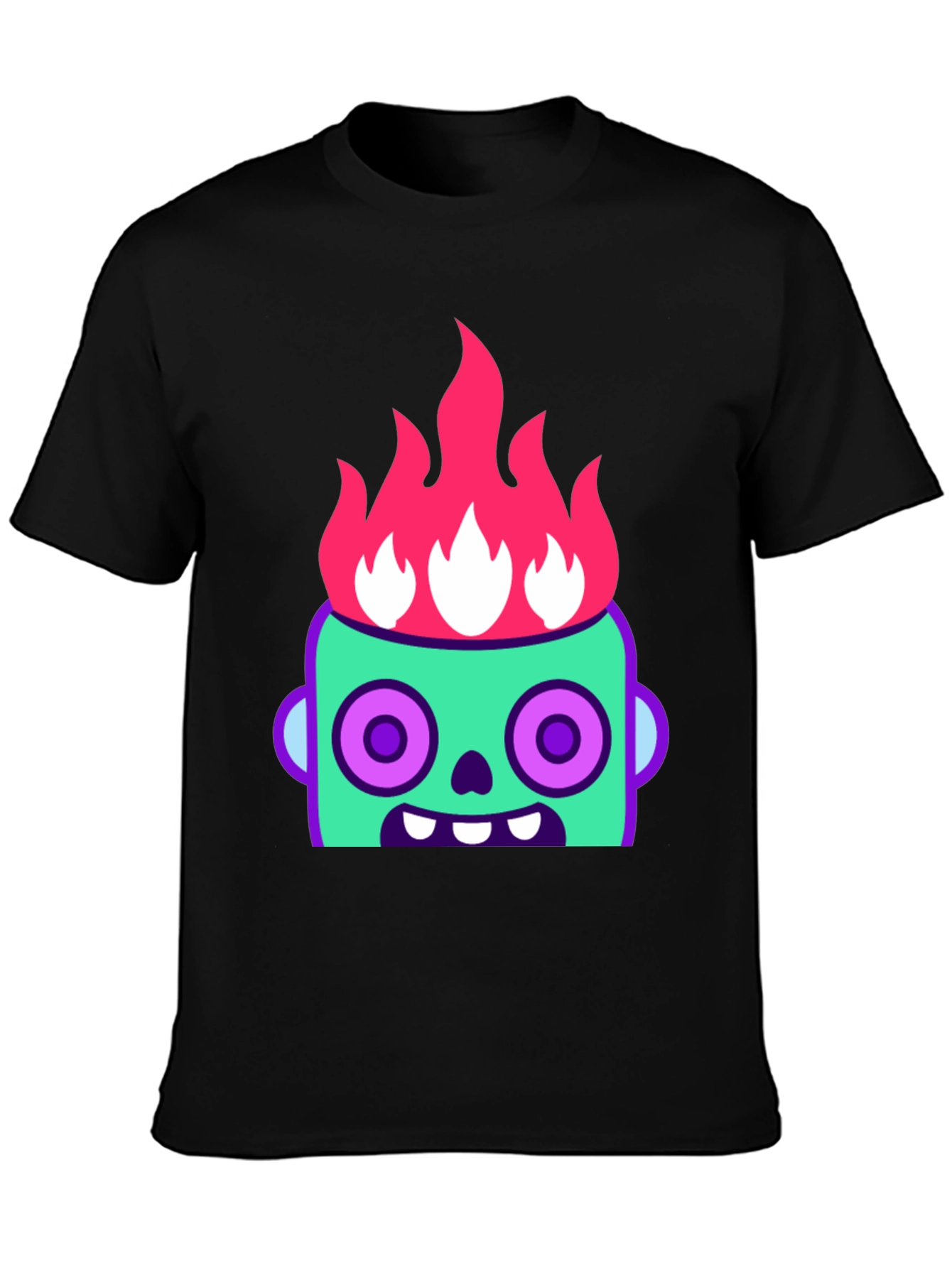 Flaming Zombie Head Graphic Tee - Black