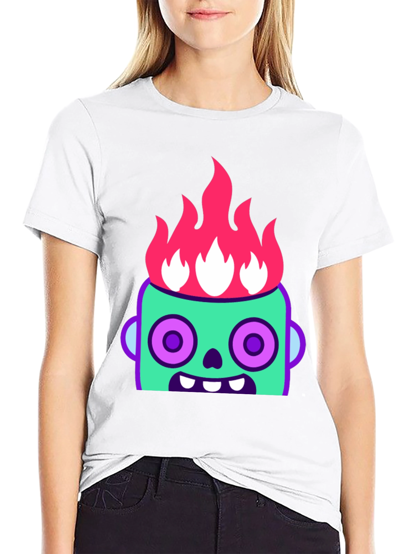 Flaming Zombie Head Graphic Tee - Black