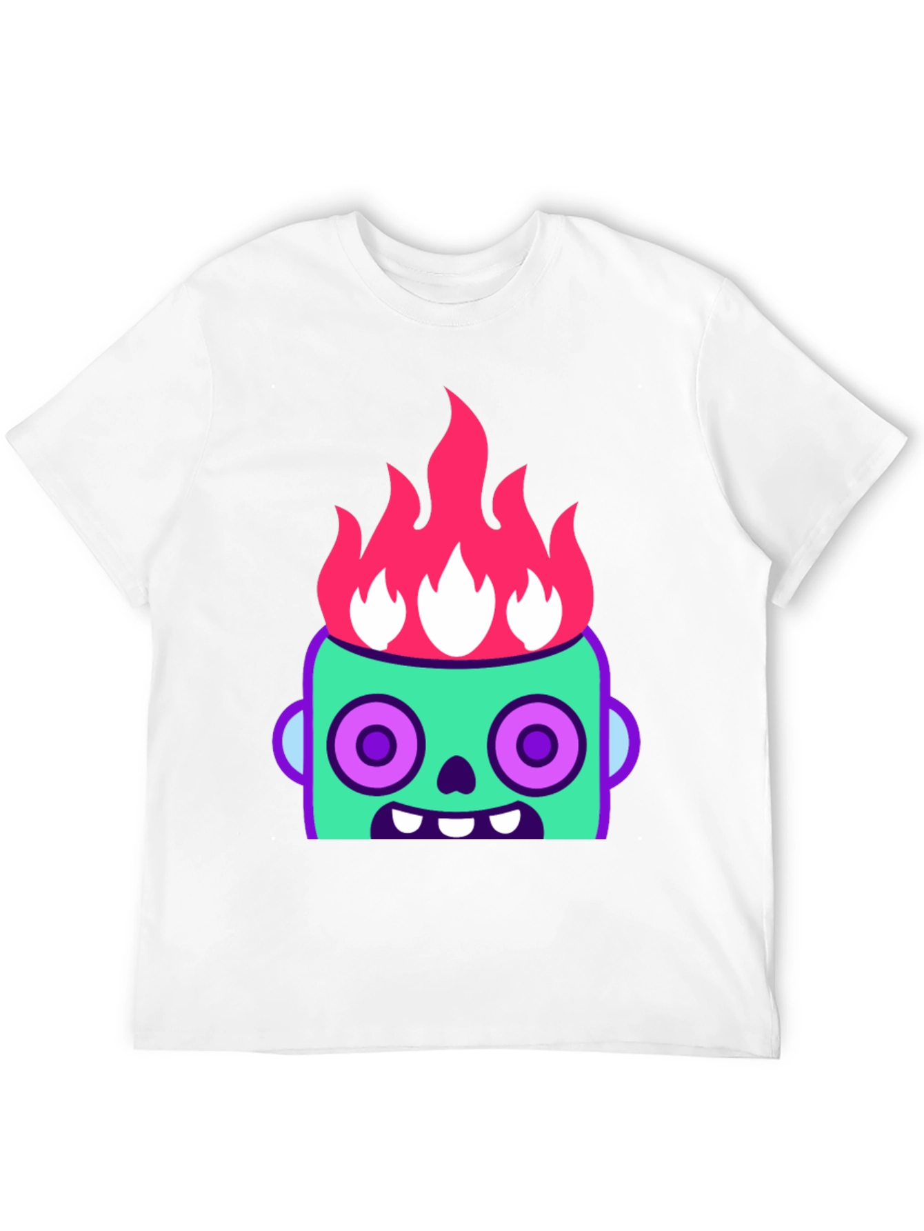 Flaming Zombie Head Graphic Tee - Black