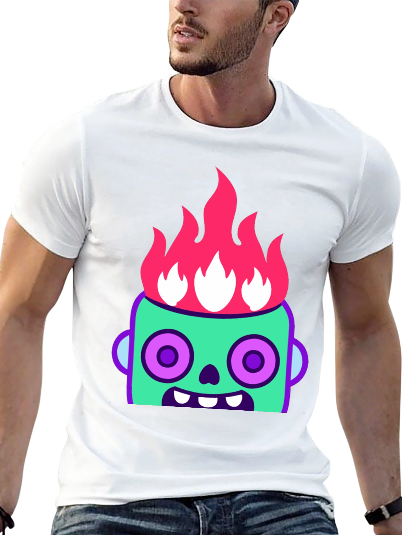 Flaming Zombie Head Graphic Tee - Black