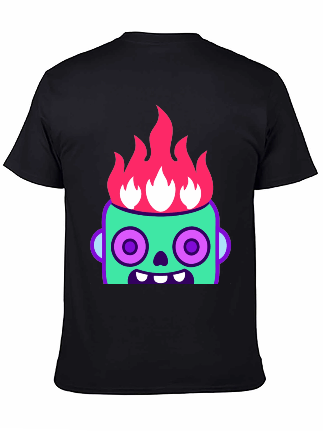 Flaming Zombie Head Graphic Tee - Black