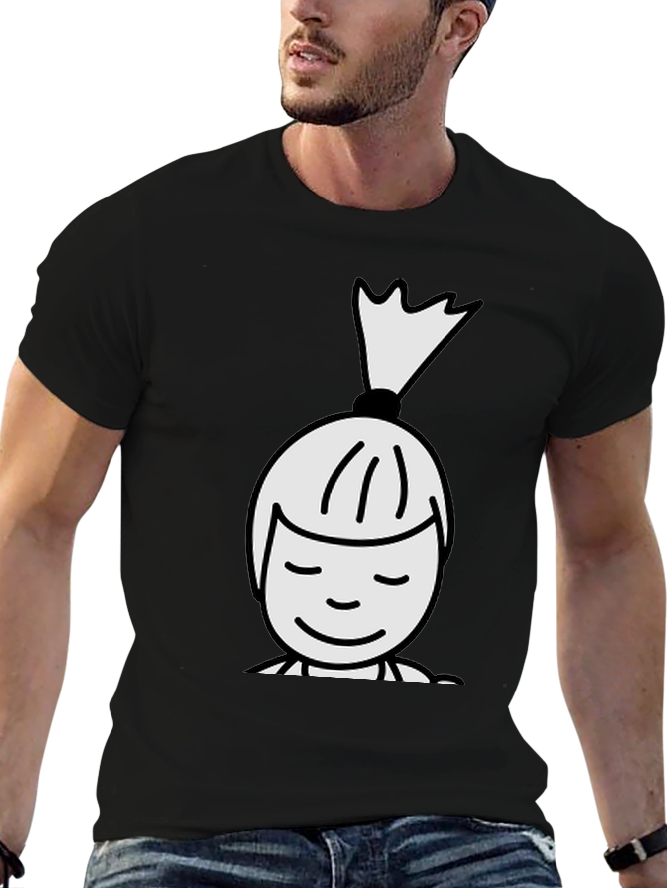 Black T-Shirt with Cartoon Girl Design
