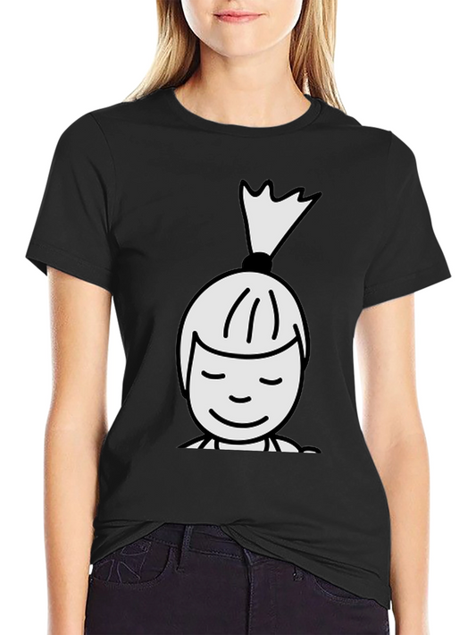 Black T-Shirt with Cartoon Girl Design