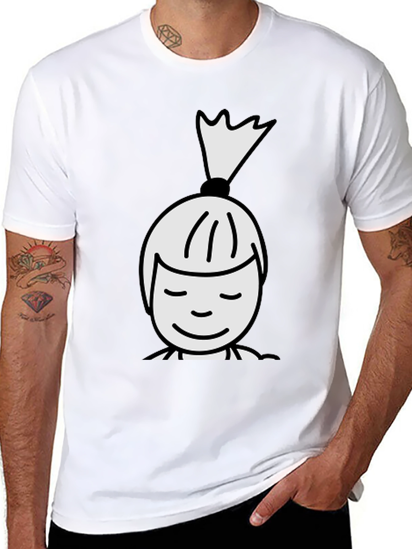 Black T-Shirt with Cartoon Girl Design