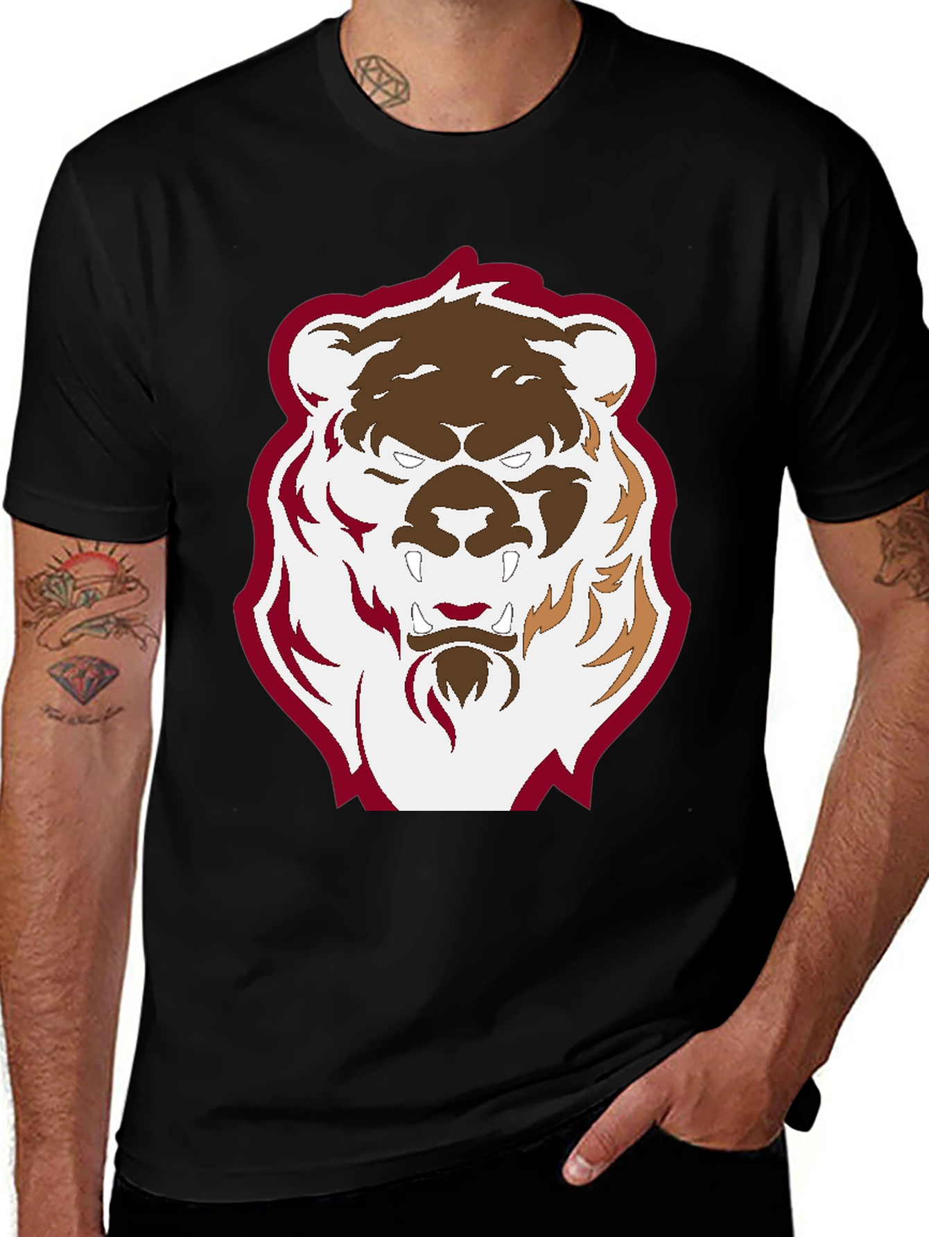 Mens Black T-Shirt with Graphic Bear Design