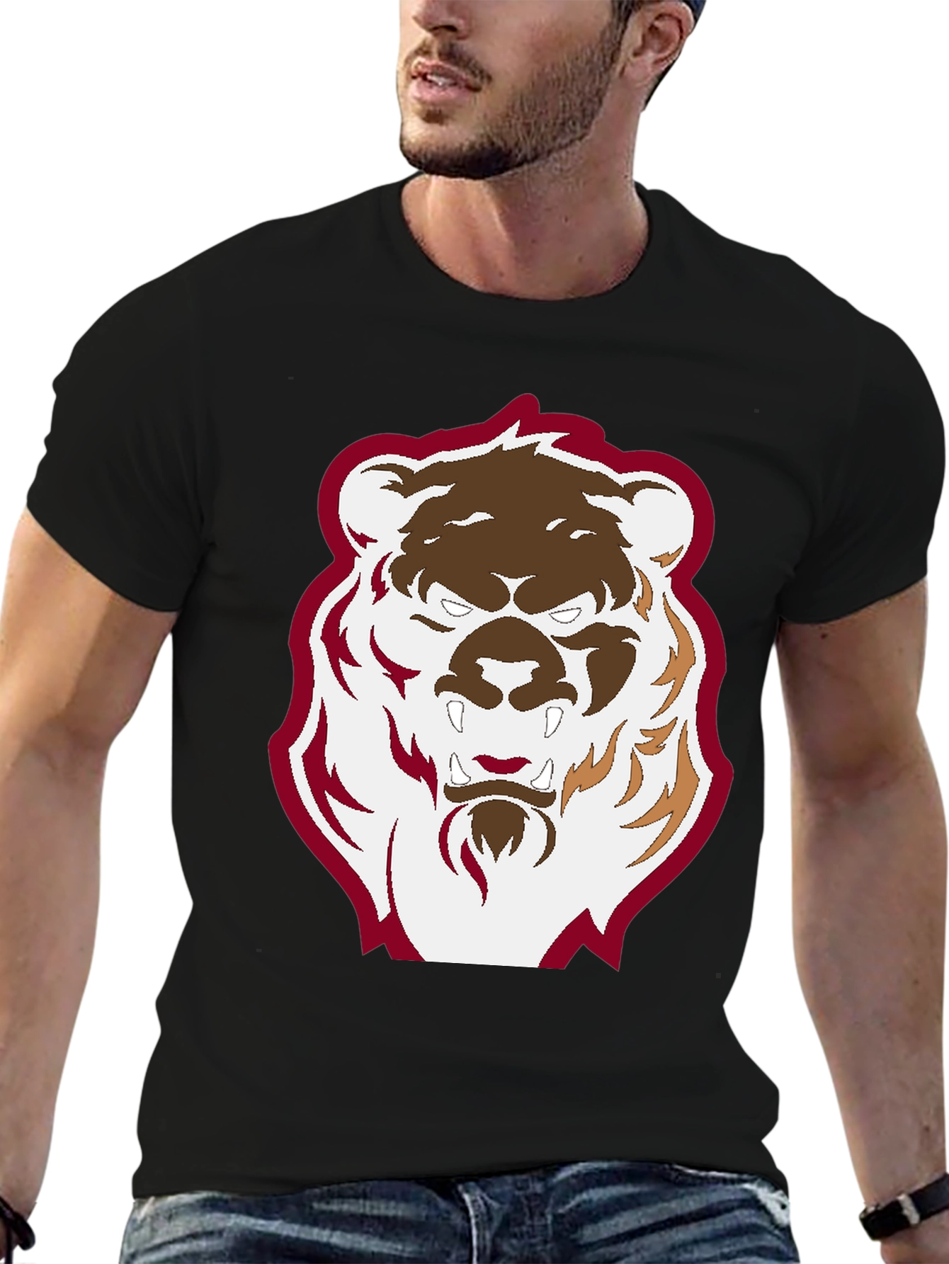 Mens Black T-Shirt with Graphic Bear Design