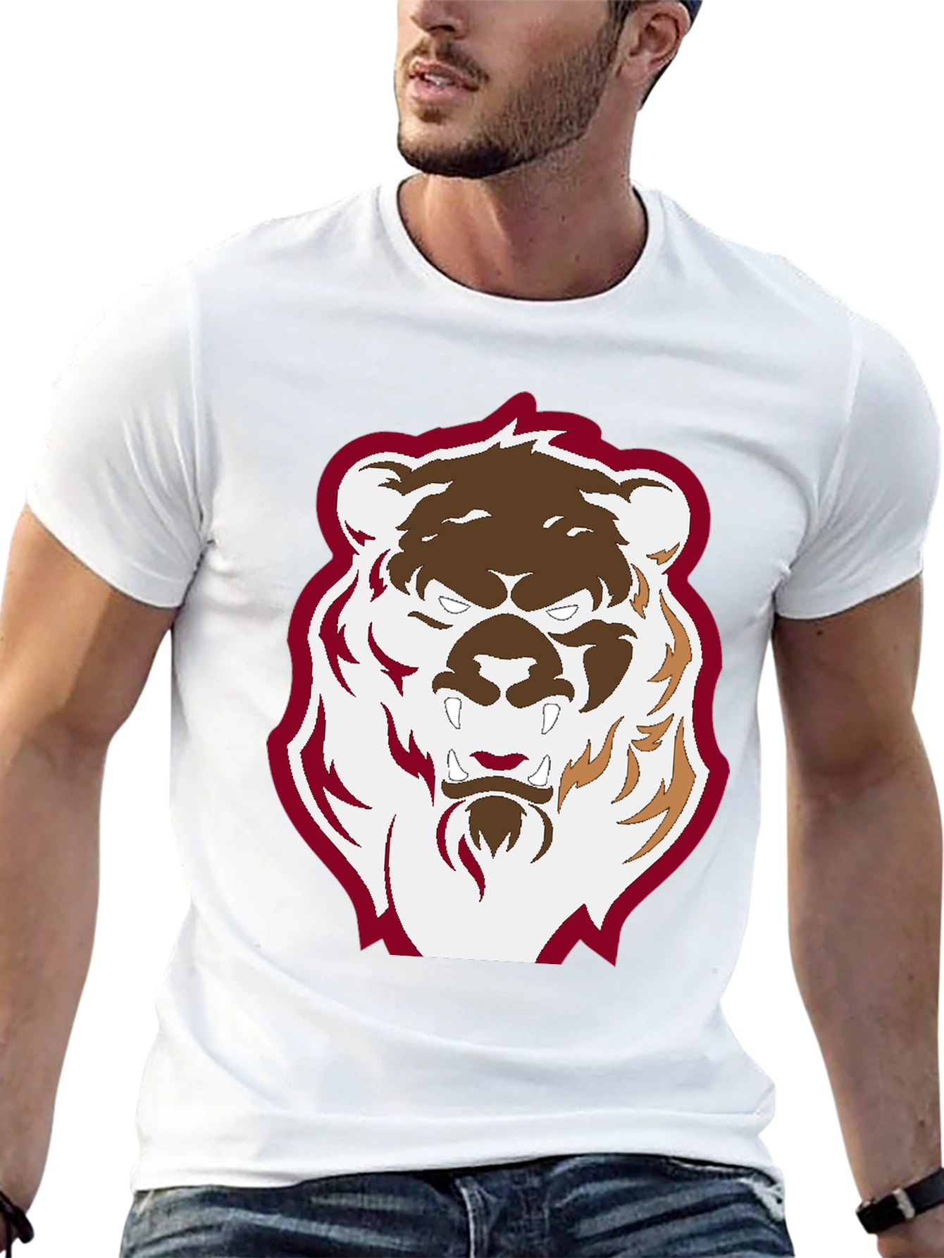 Mens Black T-Shirt with Graphic Bear Design