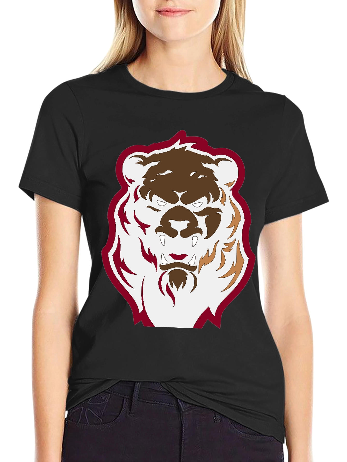 Mens Black T-Shirt with Graphic Bear Design