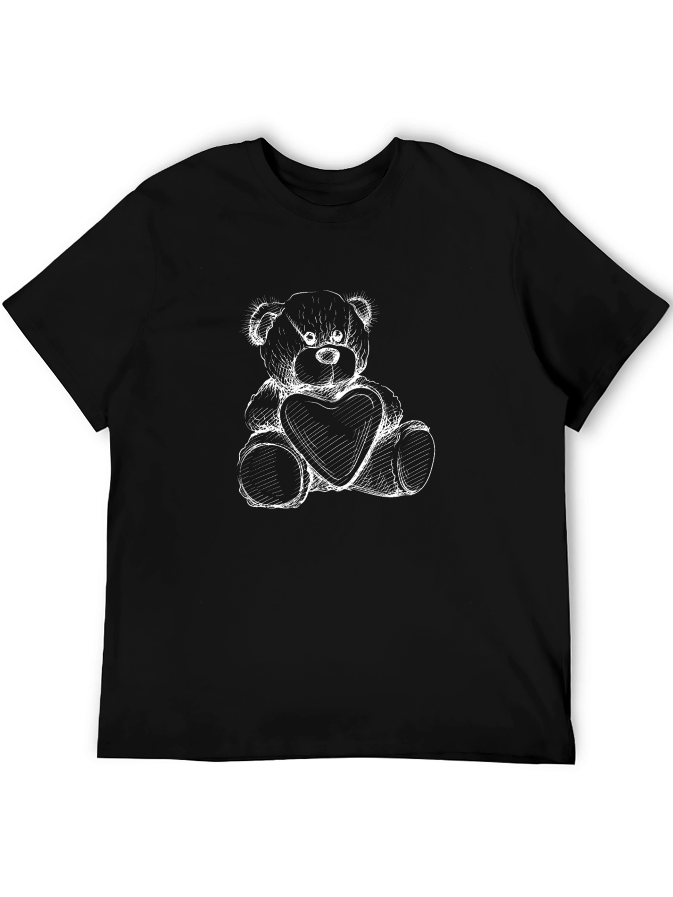 Teddy Bear Heart Graphic Black T-Shirt