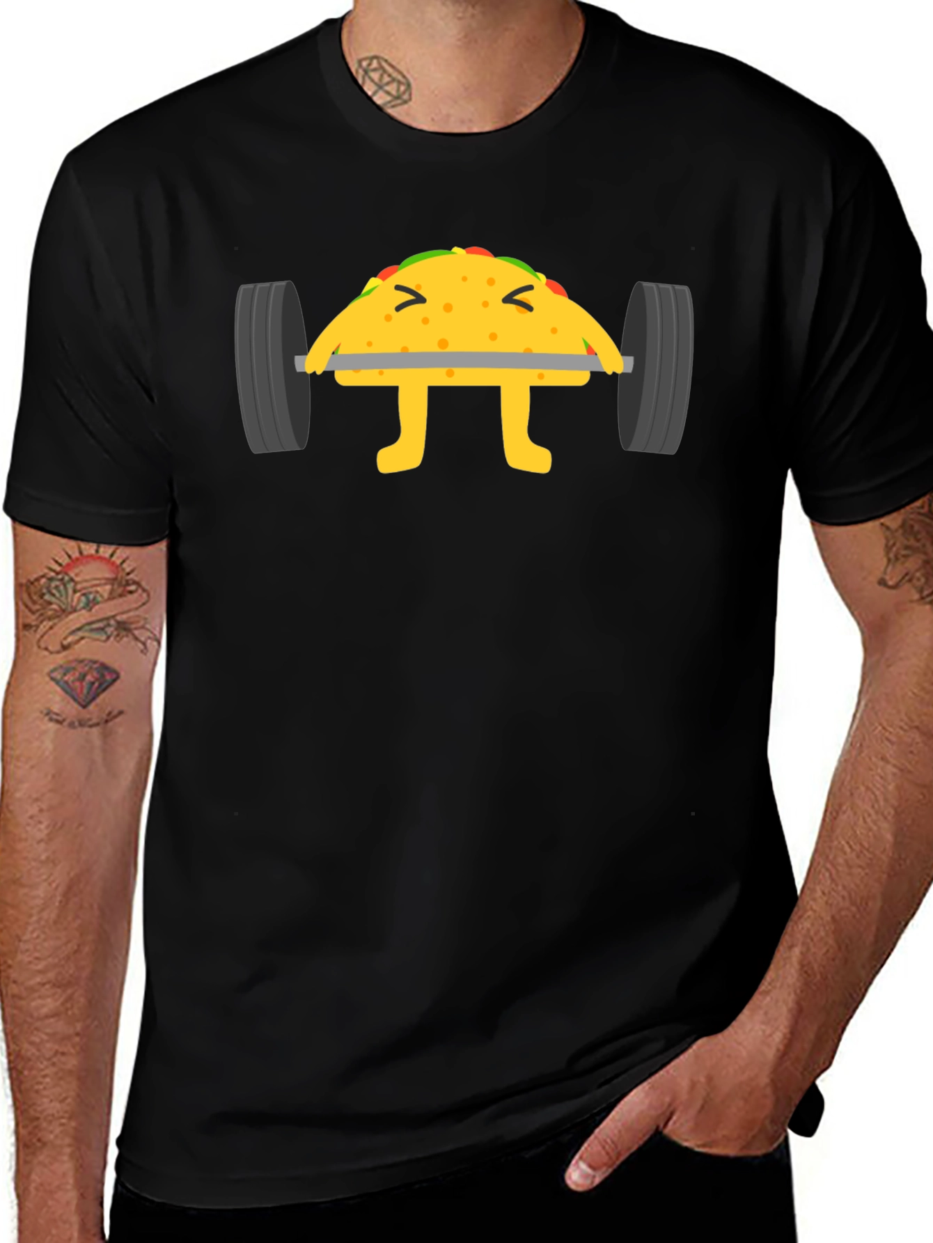 Funny Taco Lifting Weights Black T-Shirt