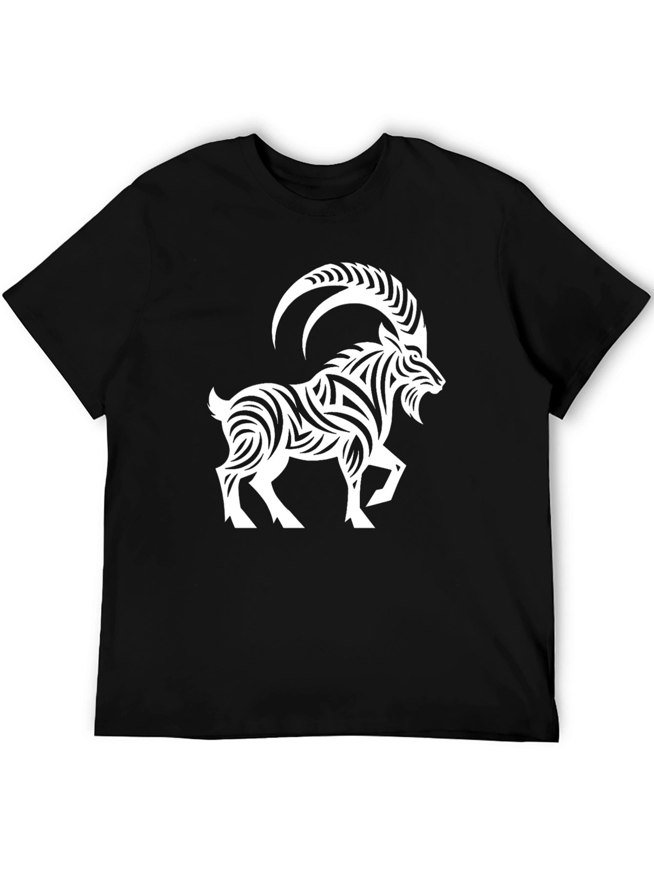 Tribal Goat Graphic Tee - Stylish Black T-Shirt