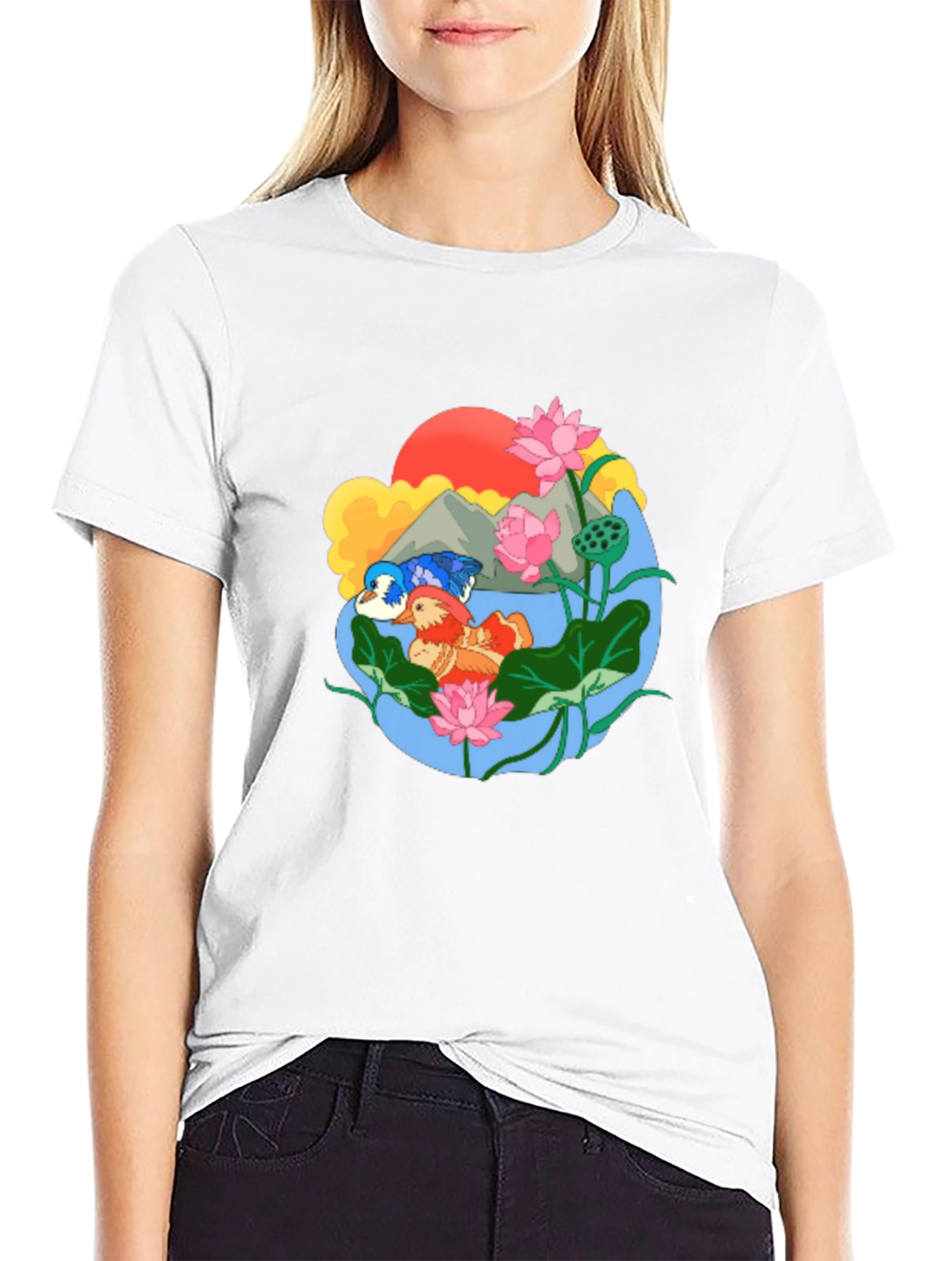 Mandarin Duck Lotus Pond Graphic Tee